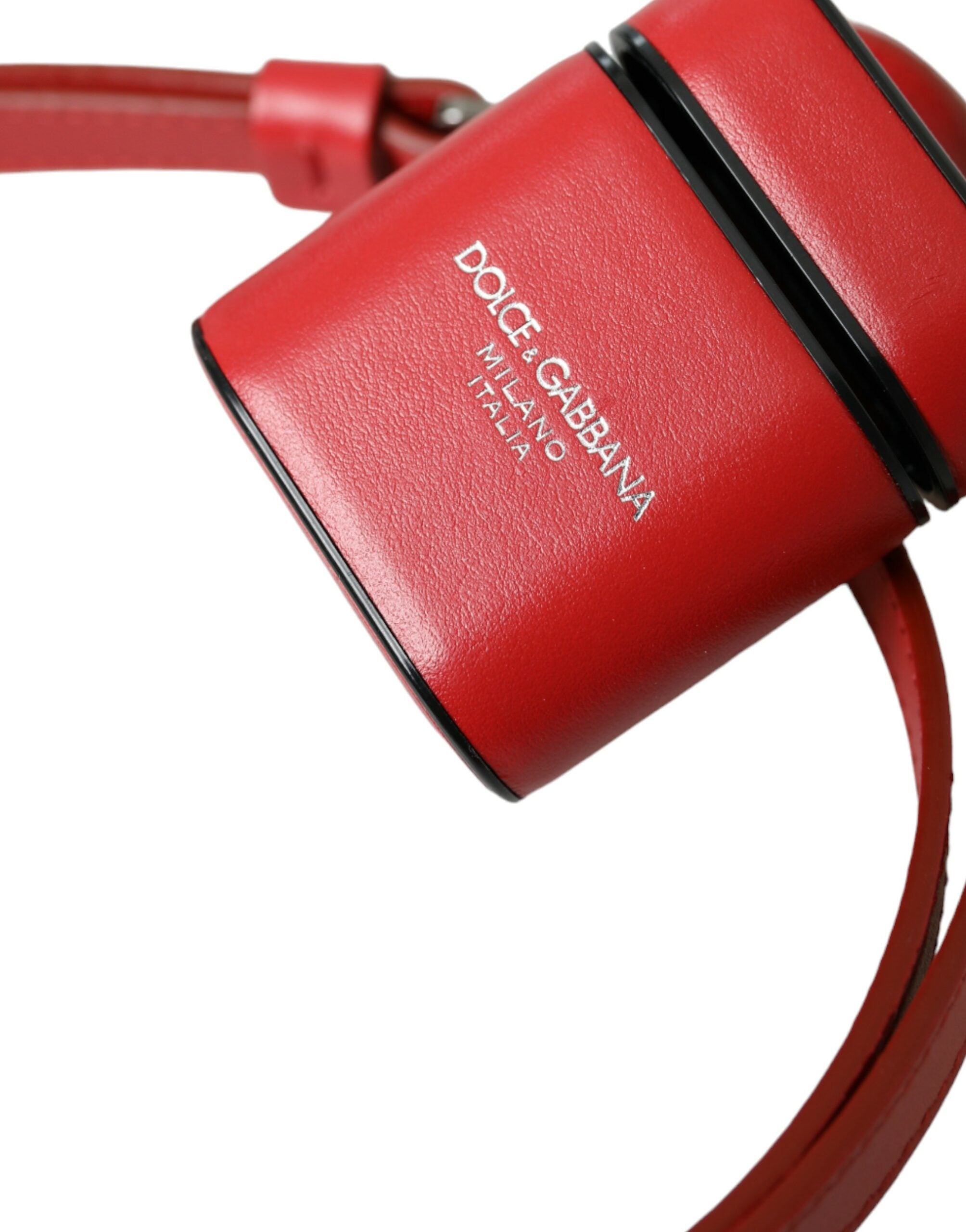 Dolce &amp; Gabbana – Rotes Kalbsleder-Logo-Print-Armband für Herren-Airpods-Hülle