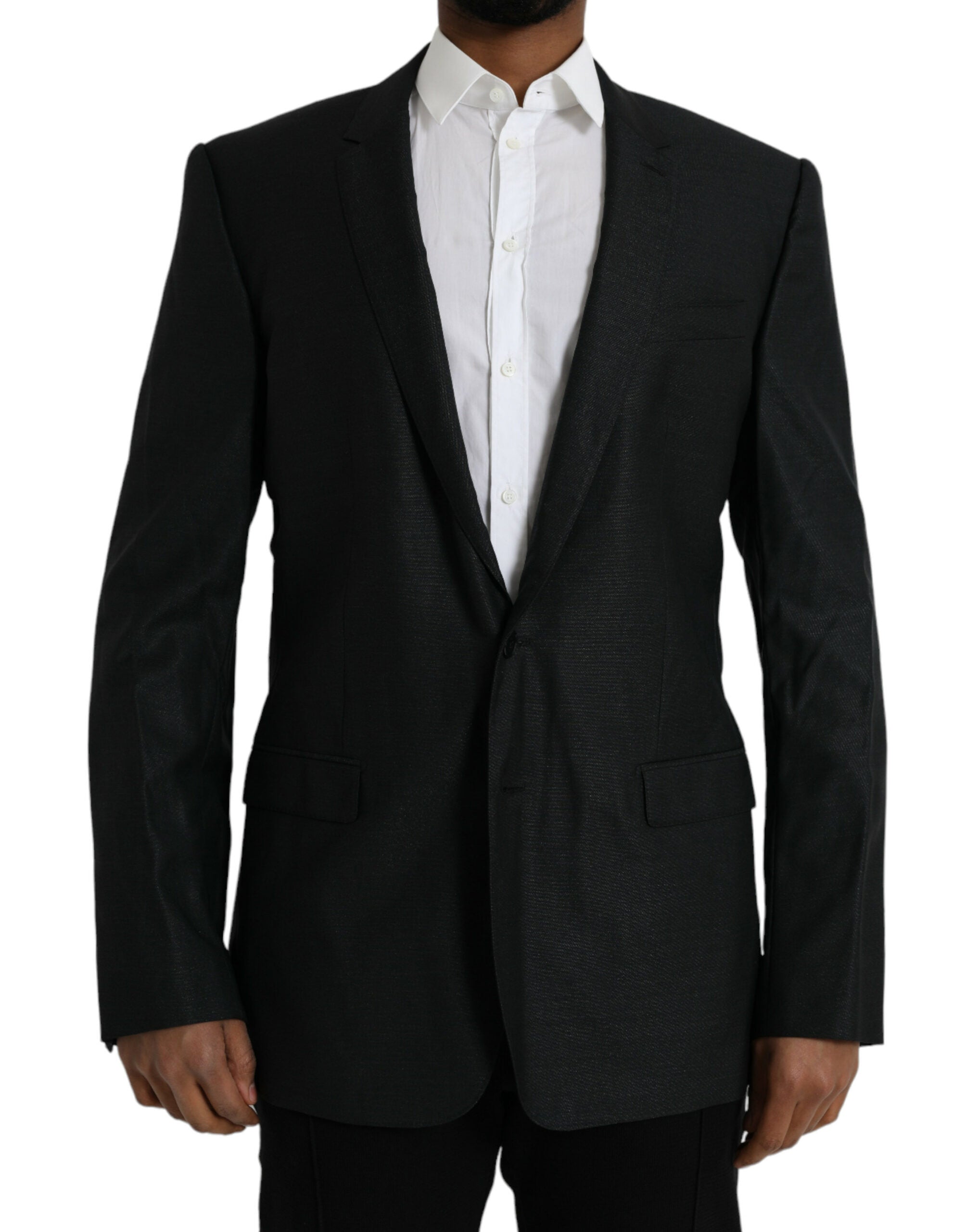 Dolce &amp; Gabbana – Schwarzer, einreihiger Blazer aus Wolle mit Kerbe