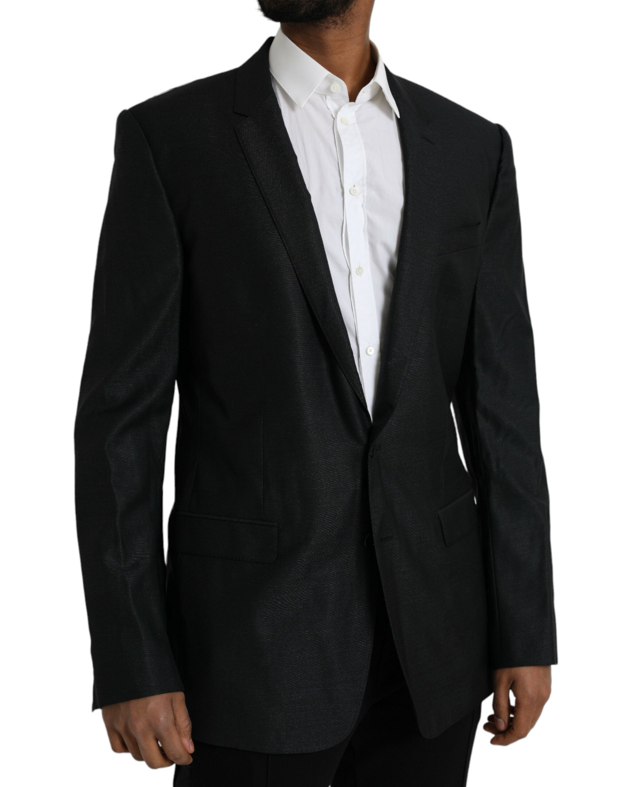 Dolce &amp; Gabbana – Schwarzer, einreihiger Blazer aus Wolle mit Kerbe