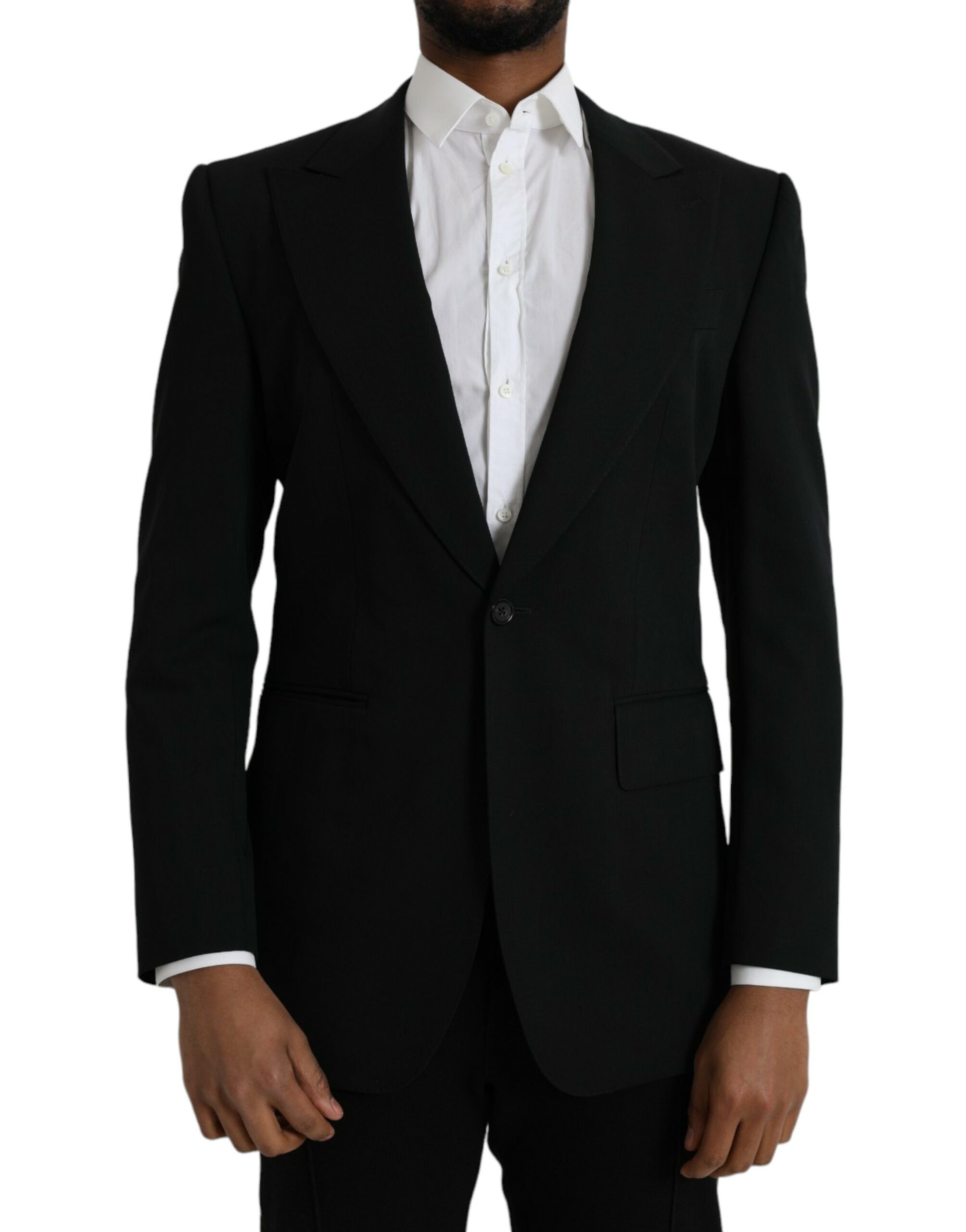 Dolce &amp; Gabbana – Einreihiger Blazer aus schwarzer Wolle mit Spitze