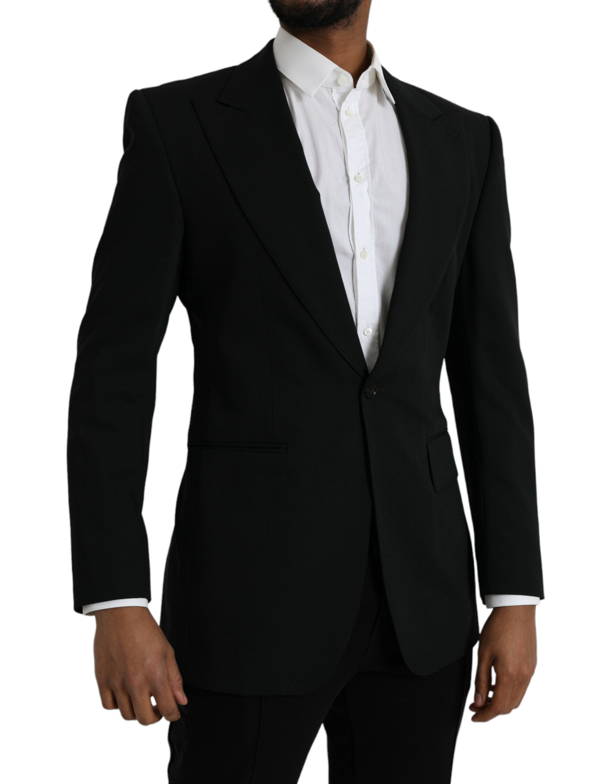 Dolce &amp; Gabbana – Einreihiger Blazer aus schwarzer Wolle mit Spitze