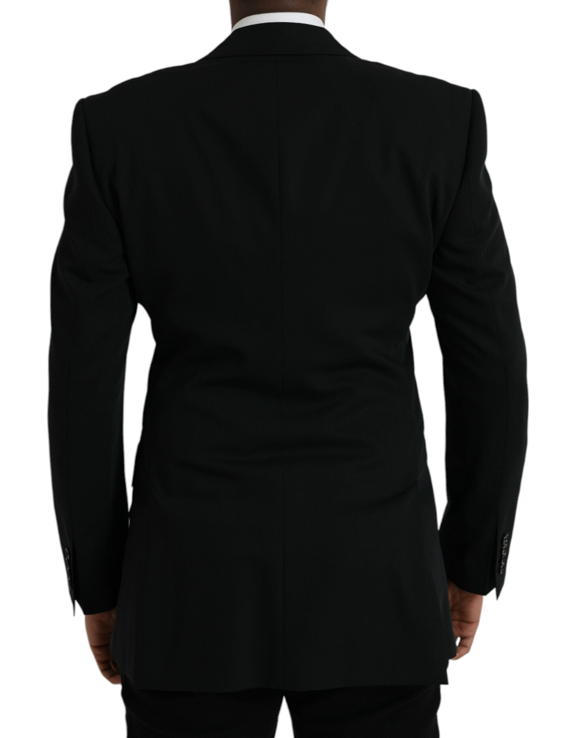 Dolce &amp; Gabbana – Einreihiger Blazer aus schwarzer Wolle mit Spitze