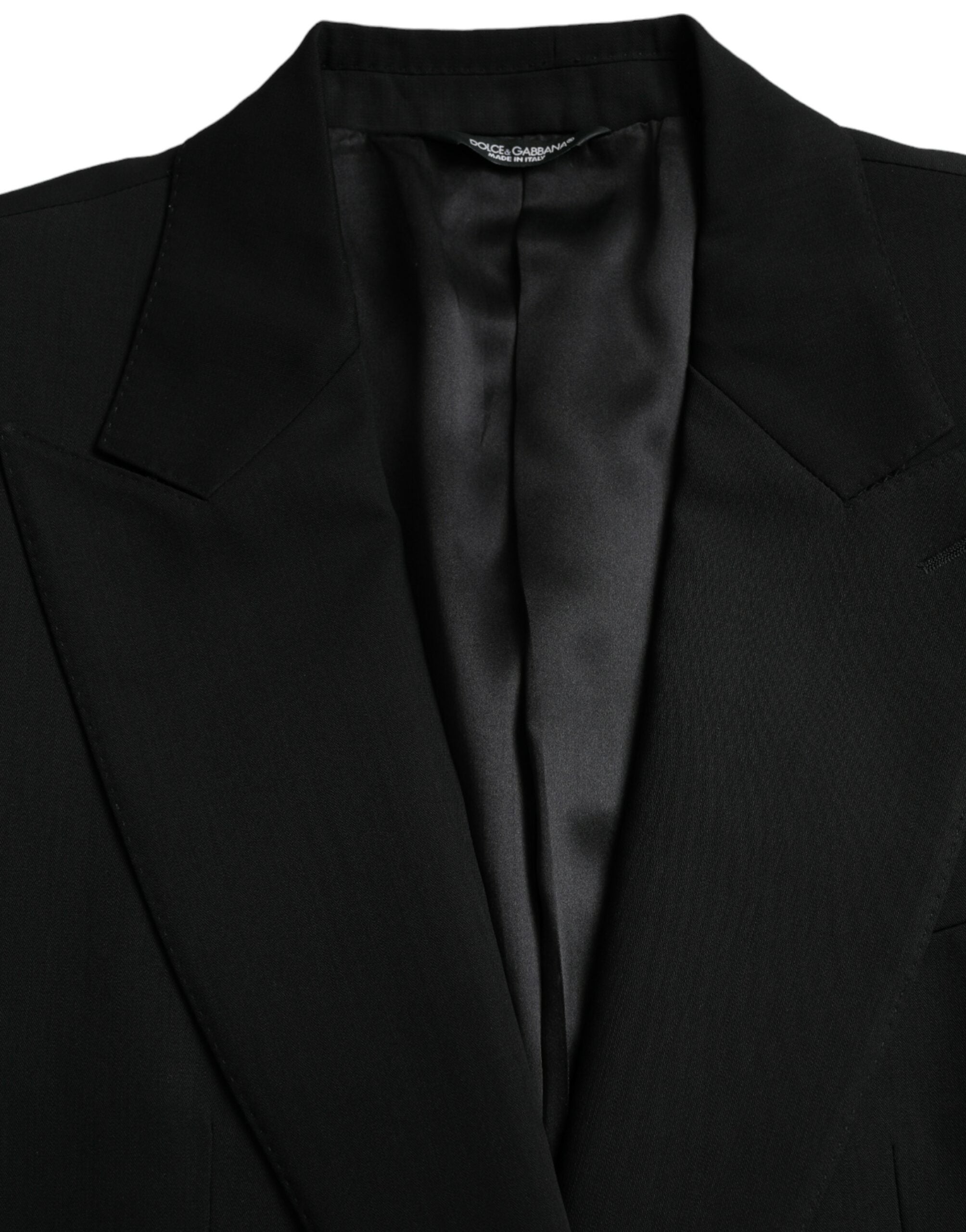Dolce &amp; Gabbana – Einreihiger Blazer aus schwarzer Wolle mit Spitze