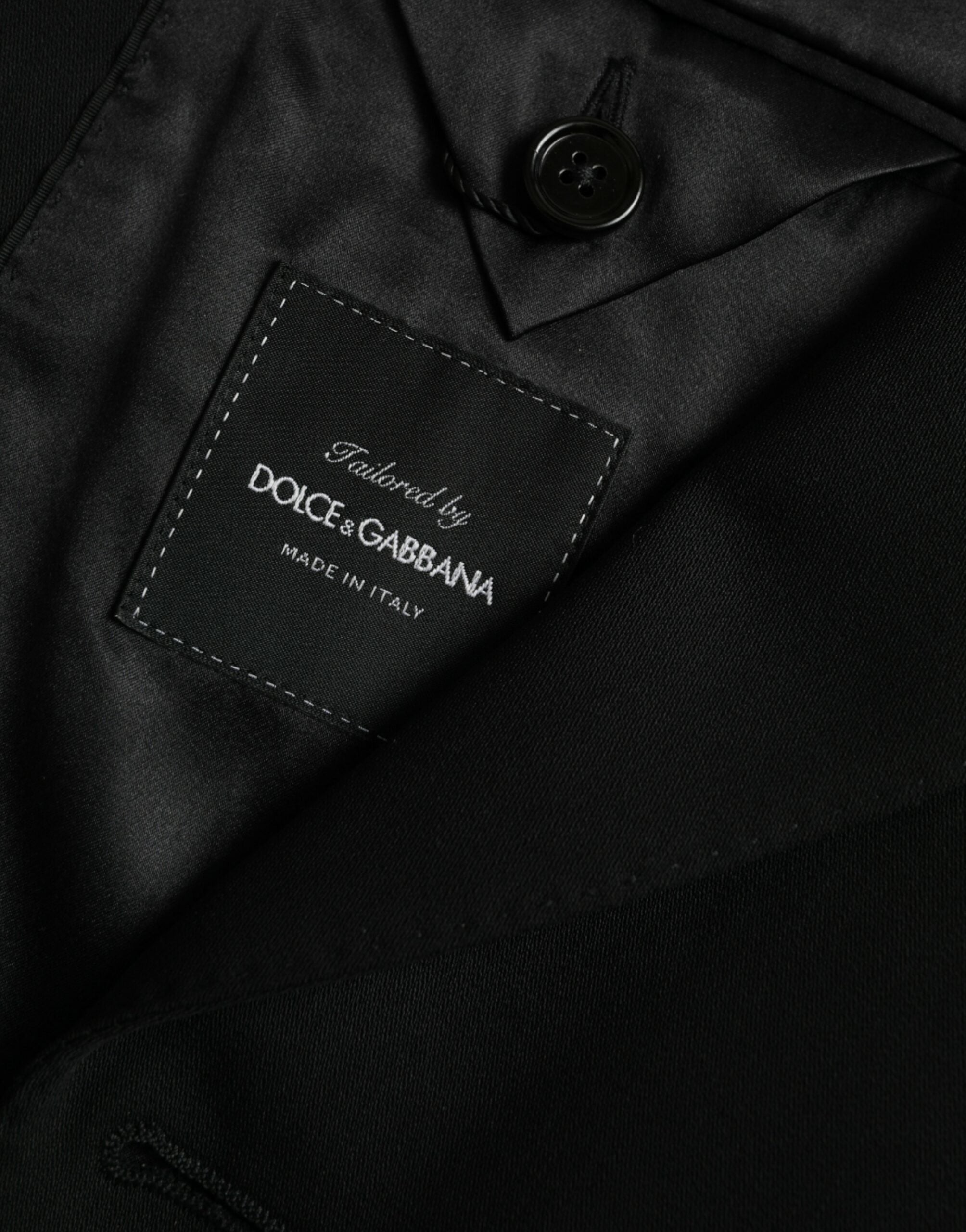 Dolce &amp; Gabbana – Einreihiger Blazer aus schwarzer Wolle mit Spitze