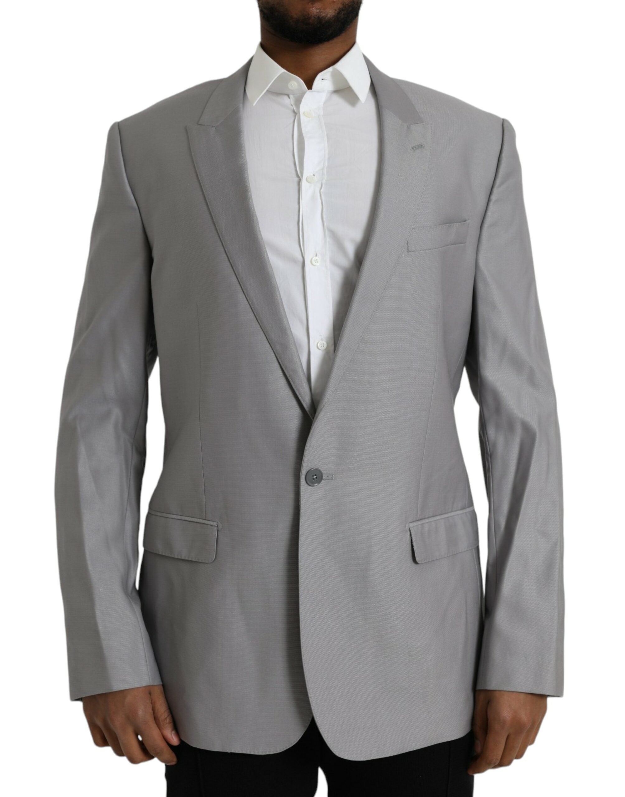 Dolce &amp; Gabbana Grauer einreihiger Wollblazer mit Schirm