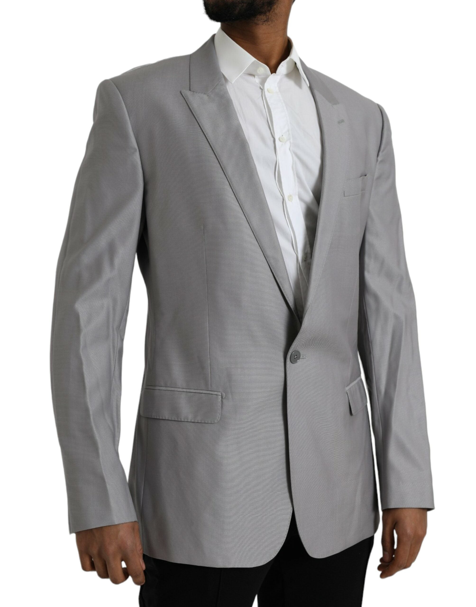 Dolce &amp; Gabbana Grauer einreihiger Wollblazer mit Schirm