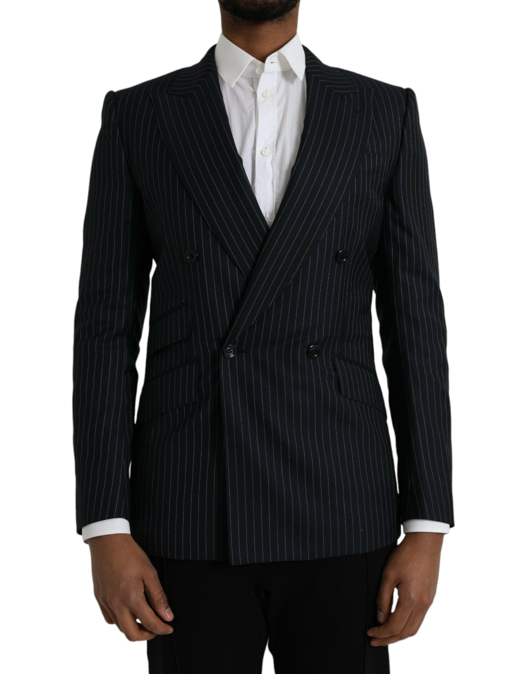 Dolce &amp; Gabbana Schwarz gestreifter SICILIA Zweireihiger Mantelblazer