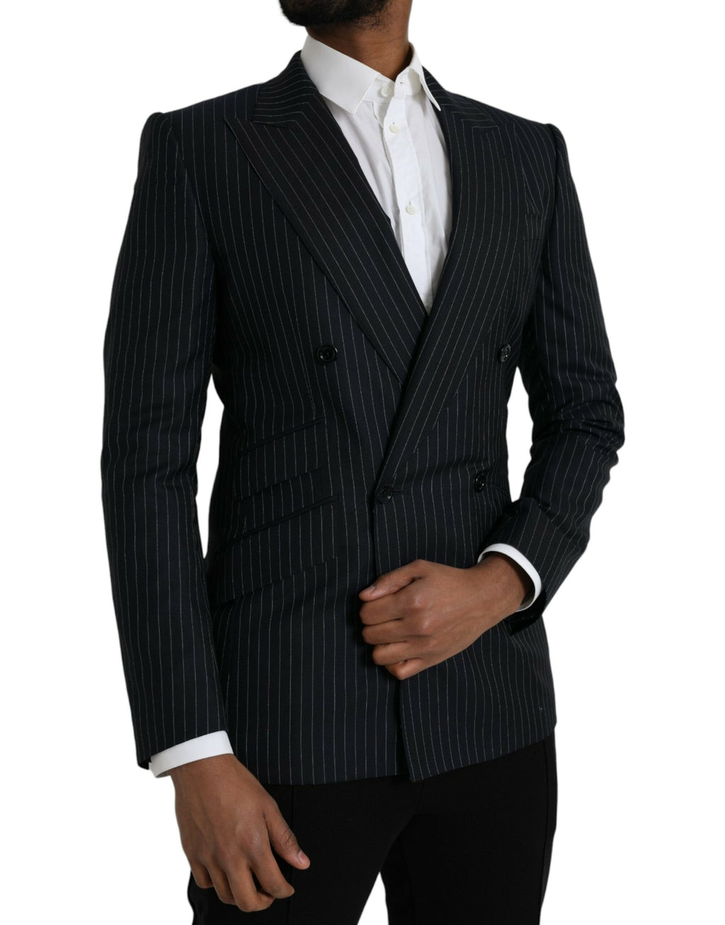 Dolce &amp; Gabbana Schwarz gestreifter SICILIA Zweireihiger Mantelblazer