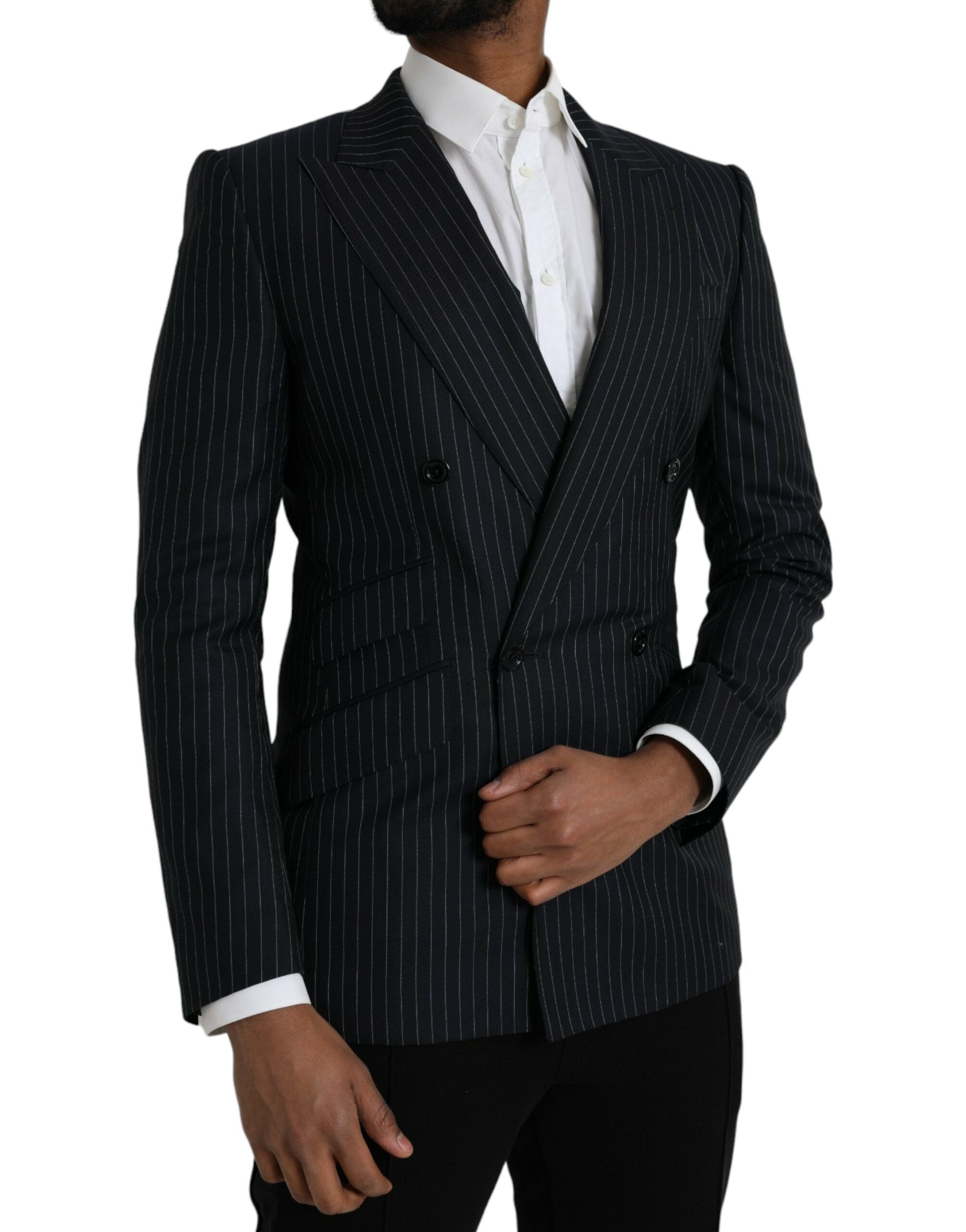 Dolce &amp; Gabbana Schwarz gestreifter SICILIA Zweireihiger Mantelblazer