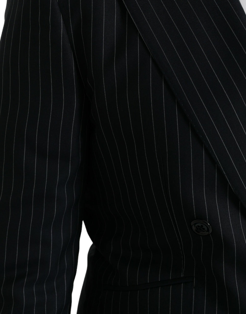 Dolce &amp; Gabbana Schwarz gestreifter SICILIA Zweireihiger Mantelblazer
