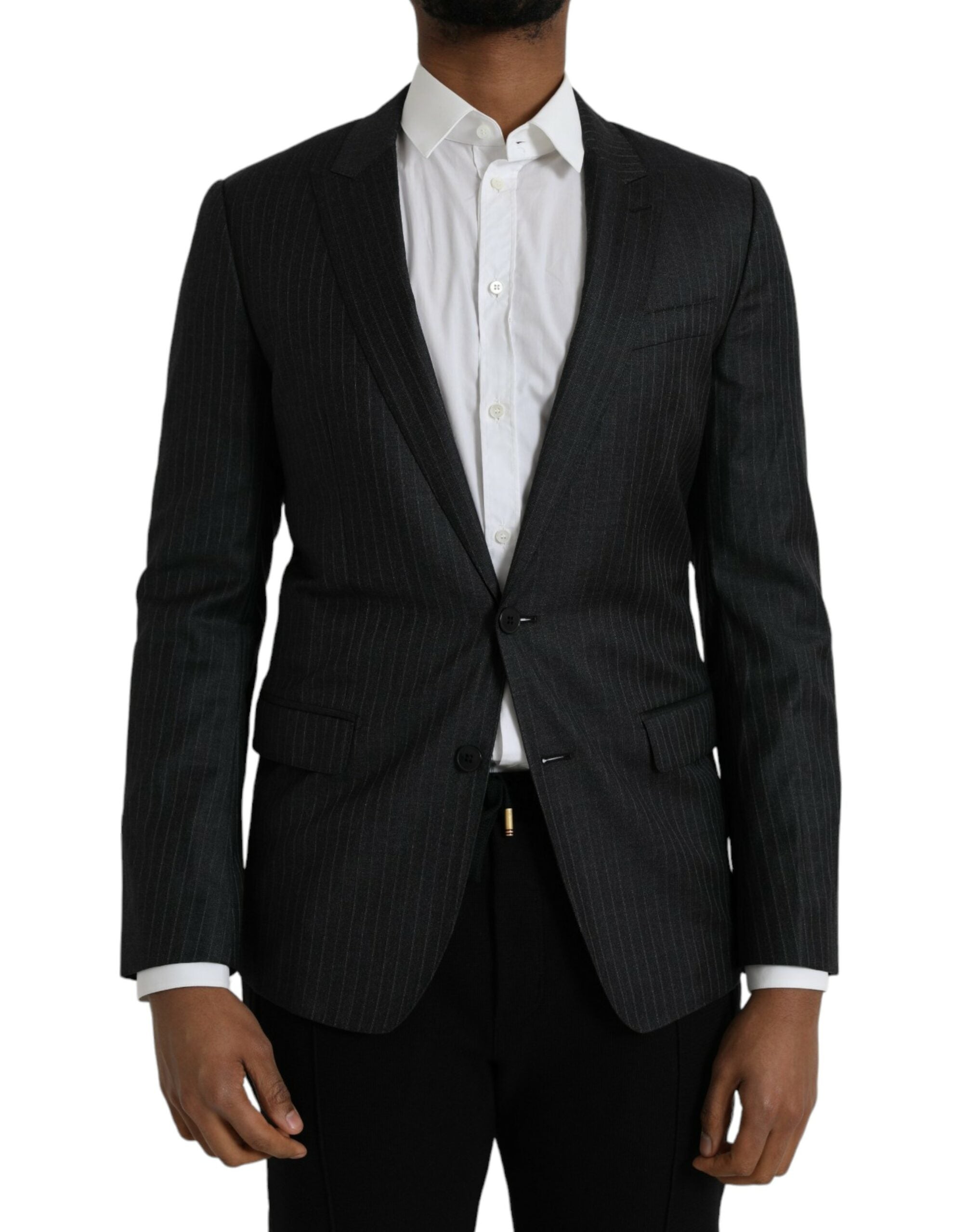 Dolce &amp; Gabbana – Schwarz gestreifter MARTINI-Blazer mit einreihigem Mantel