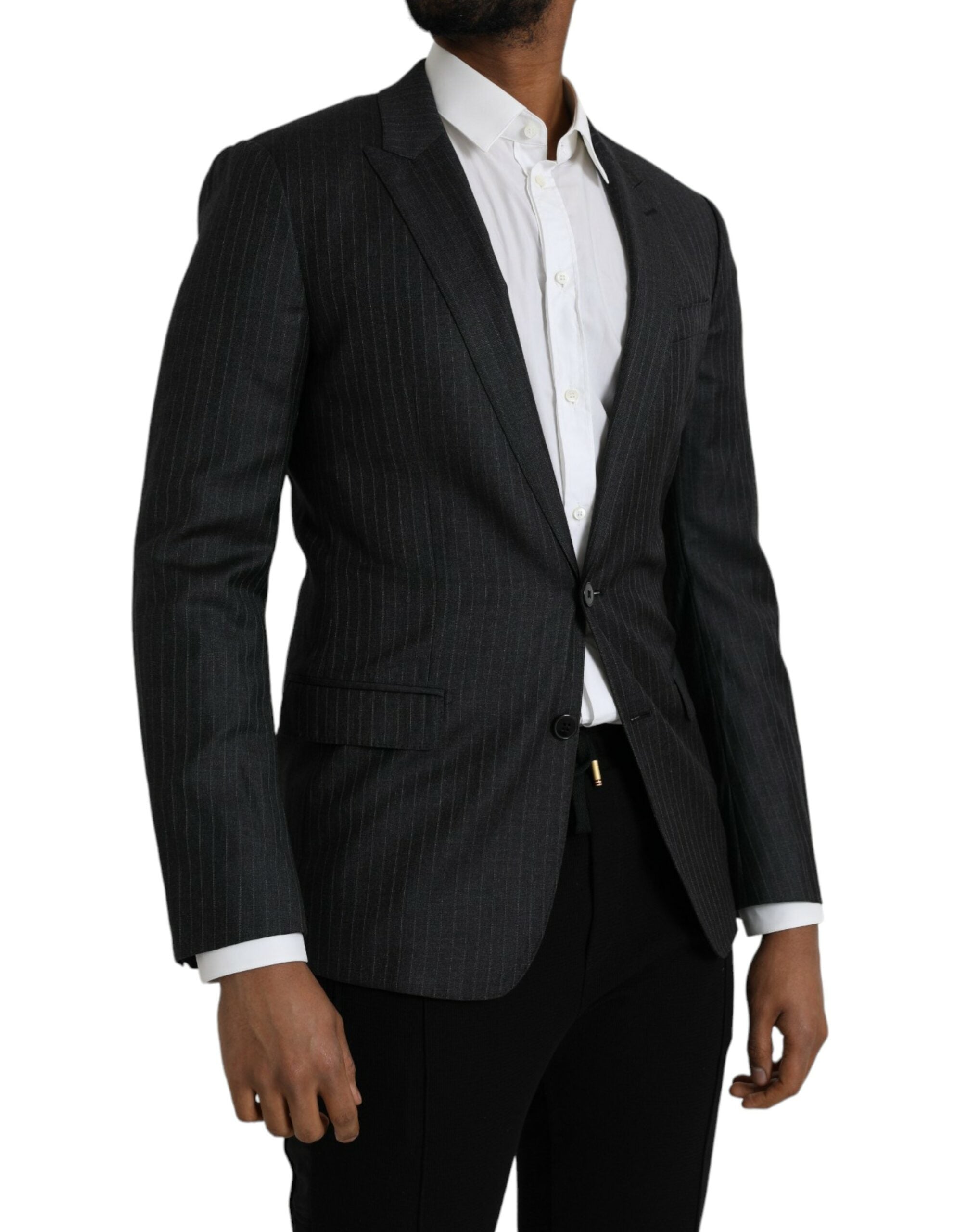 Dolce &amp; Gabbana – Schwarz gestreifter MARTINI-Blazer mit einreihigem Mantel