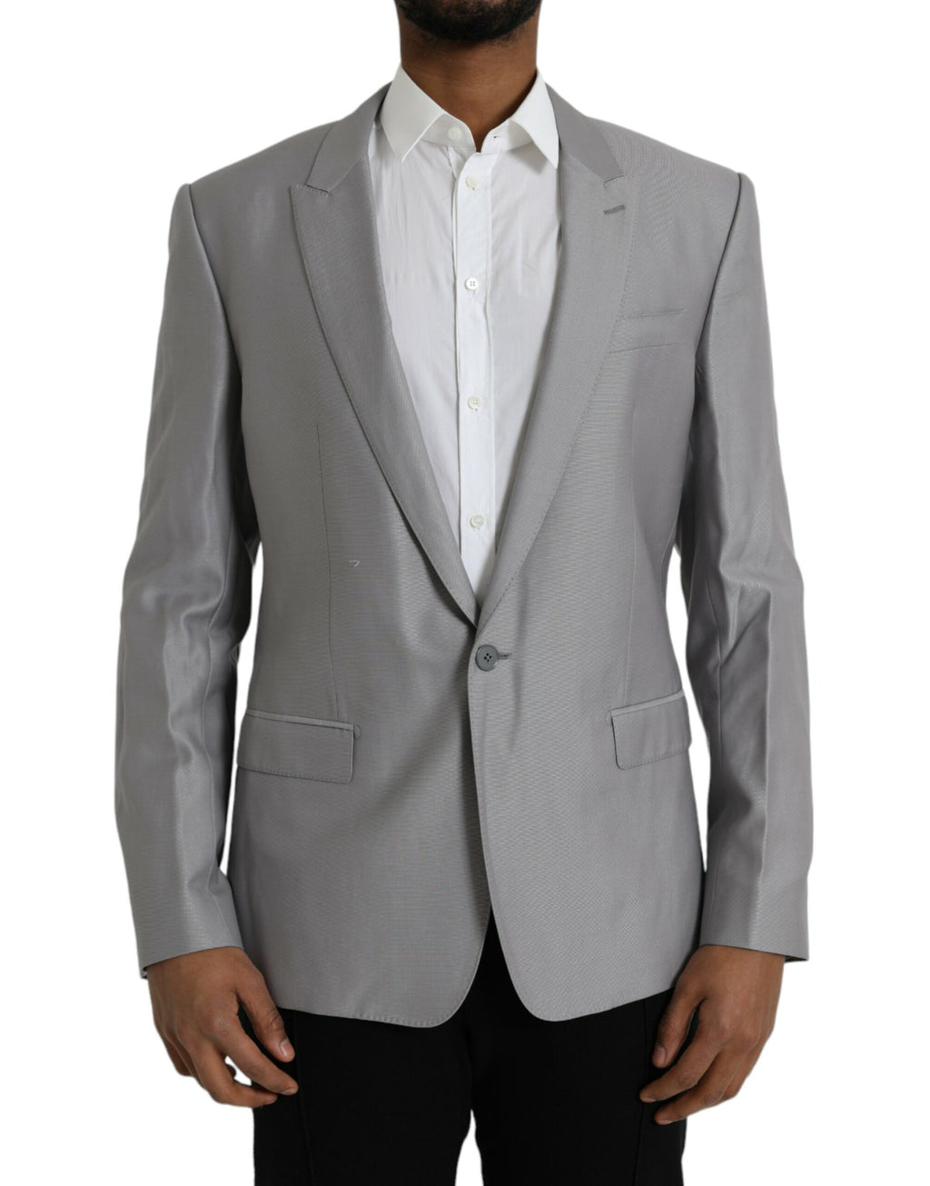 Dolce &amp; Gabbana Grauer einreihiger Wollblazer mit Schirm