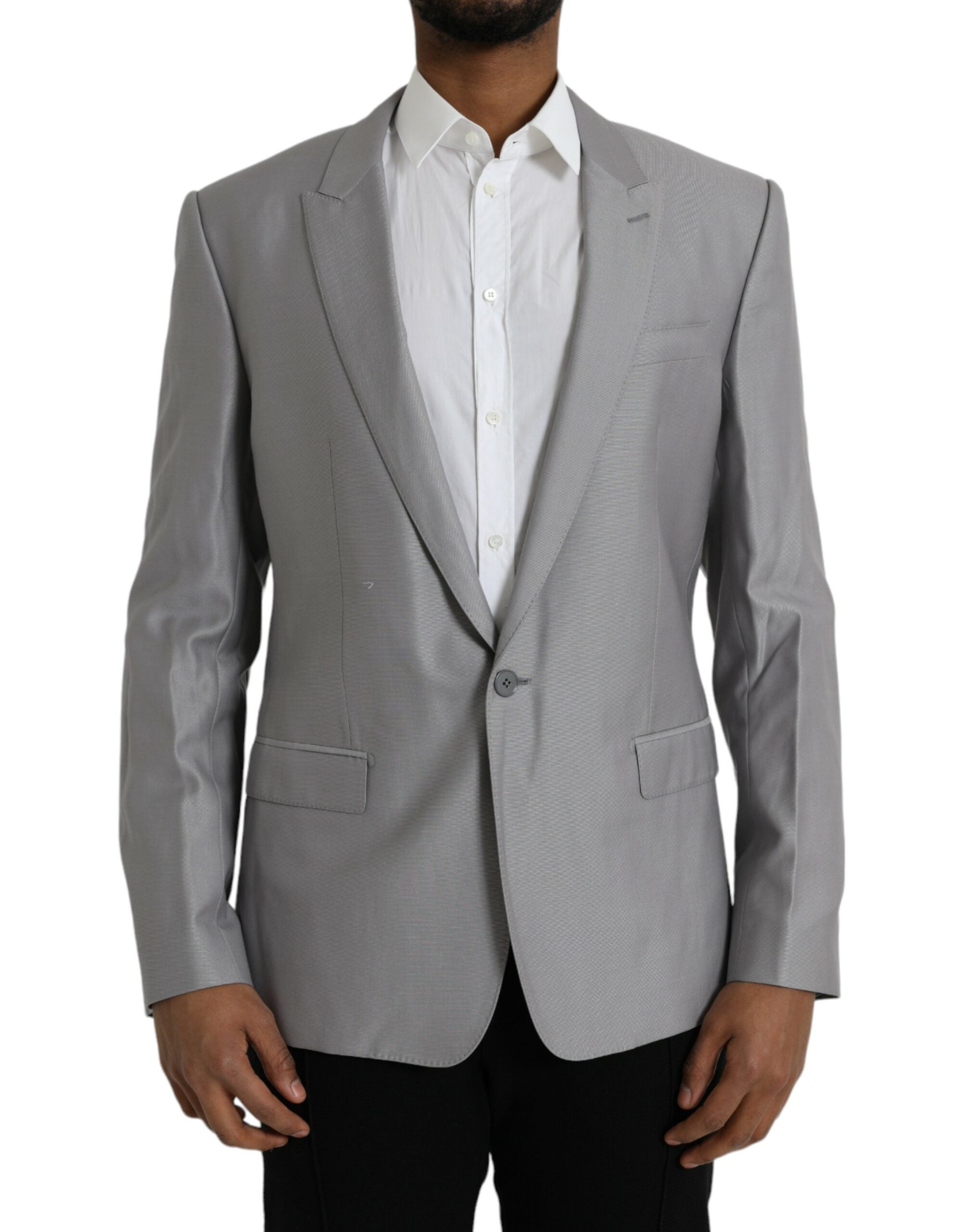 Dolce &amp; Gabbana Grauer einreihiger Wollblazer mit Schirm