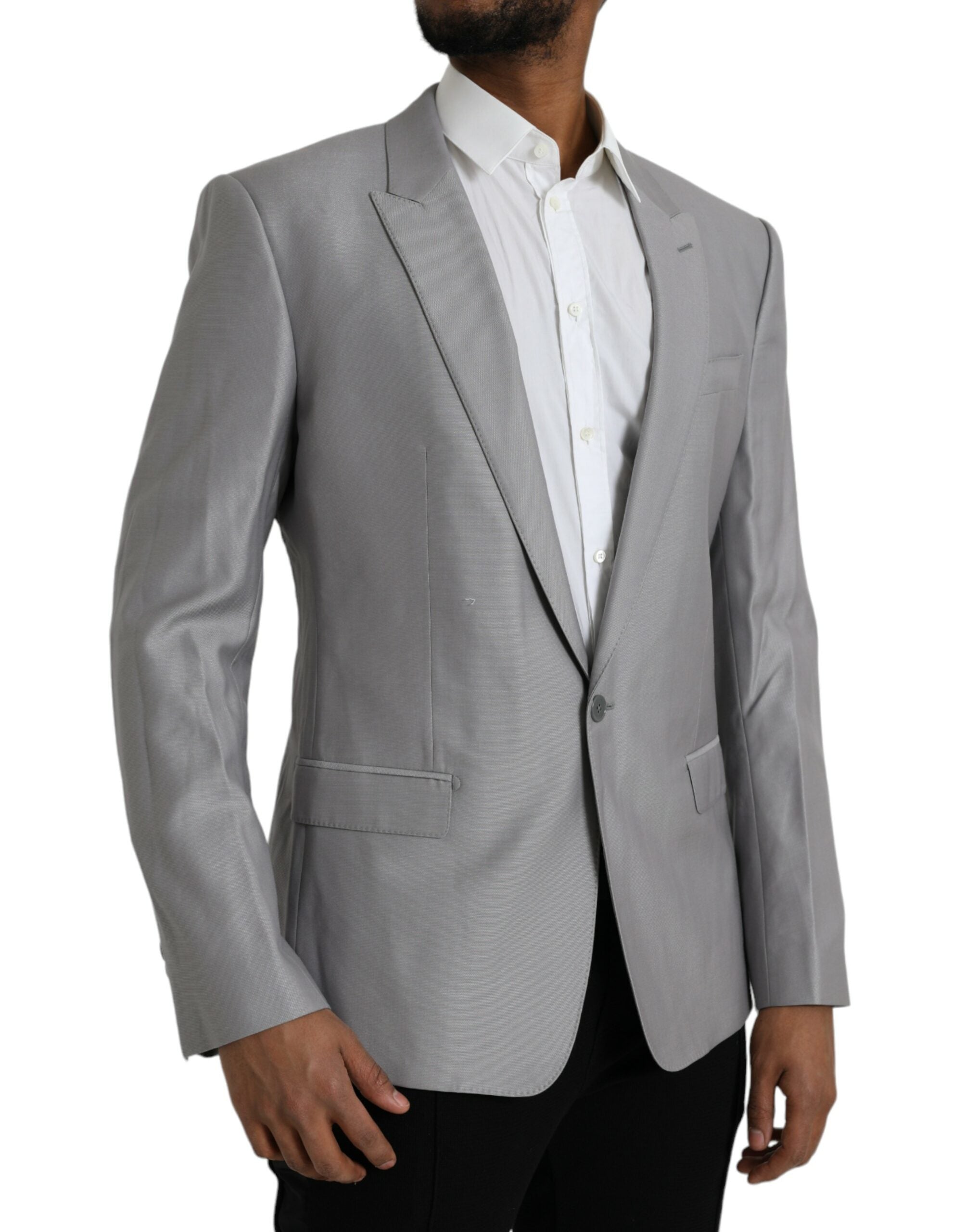 Dolce &amp; Gabbana Grauer einreihiger Wollblazer mit Schirm