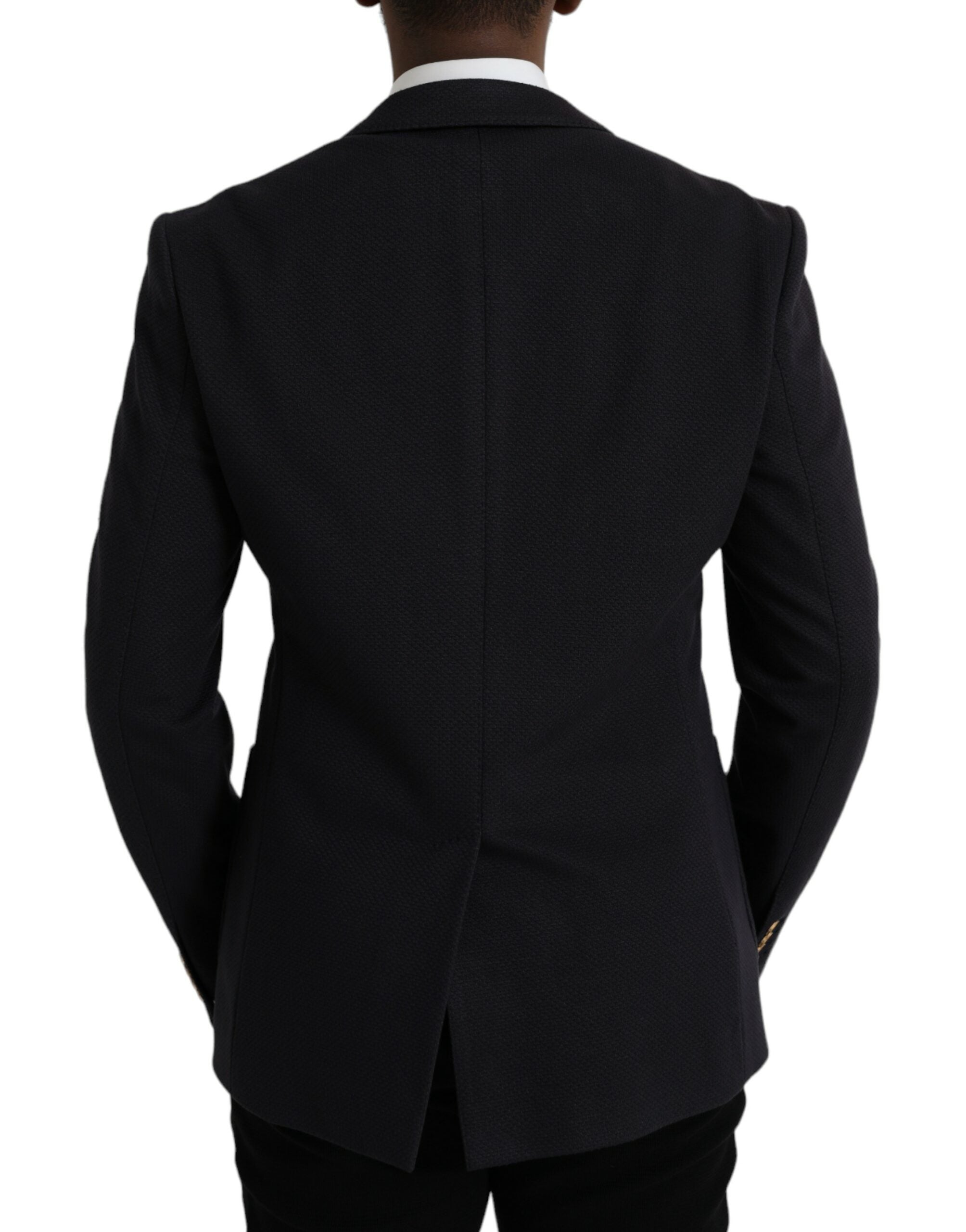 Dolce &amp; Gabbana Dunkelblauer Zweireihiger Blazer mit Kronenbiene