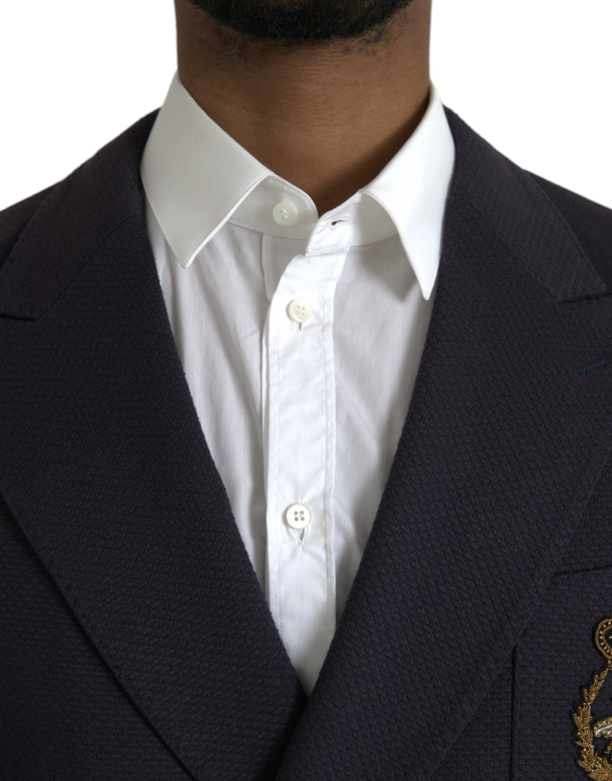 Dolce &amp; Gabbana Dunkelblauer Zweireihiger Blazer mit Kronenbiene