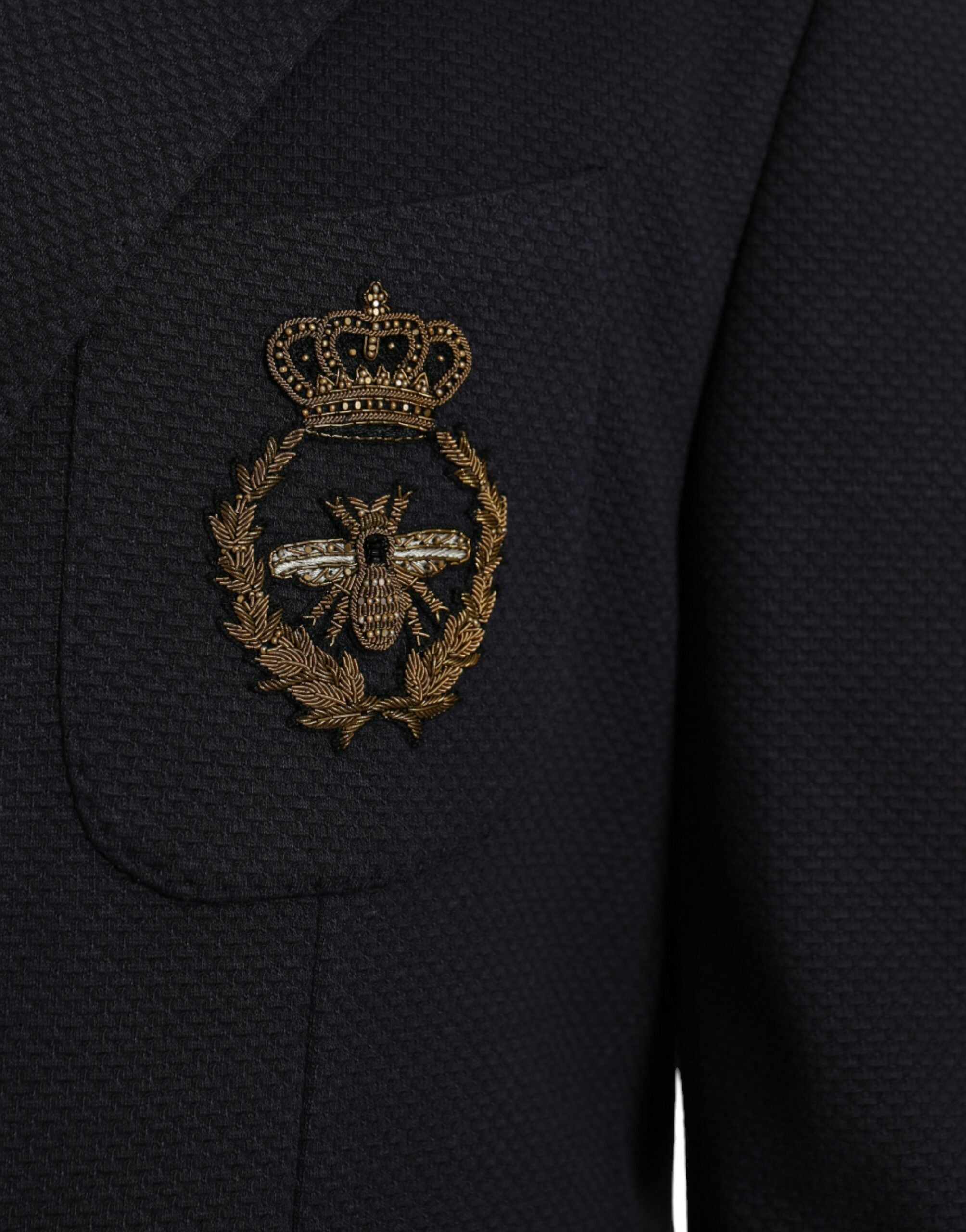 Dolce &amp; Gabbana Dunkelblauer Zweireihiger Blazer mit Kronenbiene