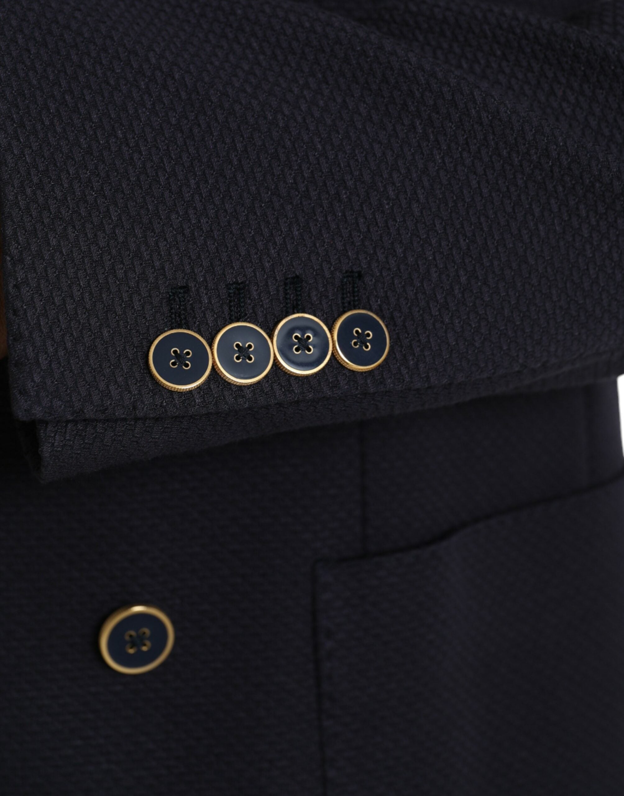 Dolce &amp; Gabbana Dunkelblauer Zweireihiger Blazer mit Kronenbiene