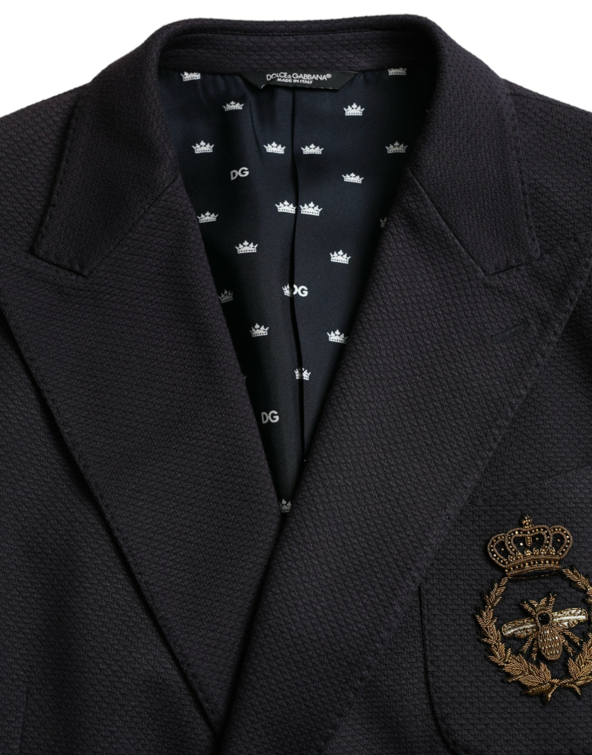 Dolce &amp; Gabbana Dunkelblauer Zweireihiger Blazer mit Kronenbiene