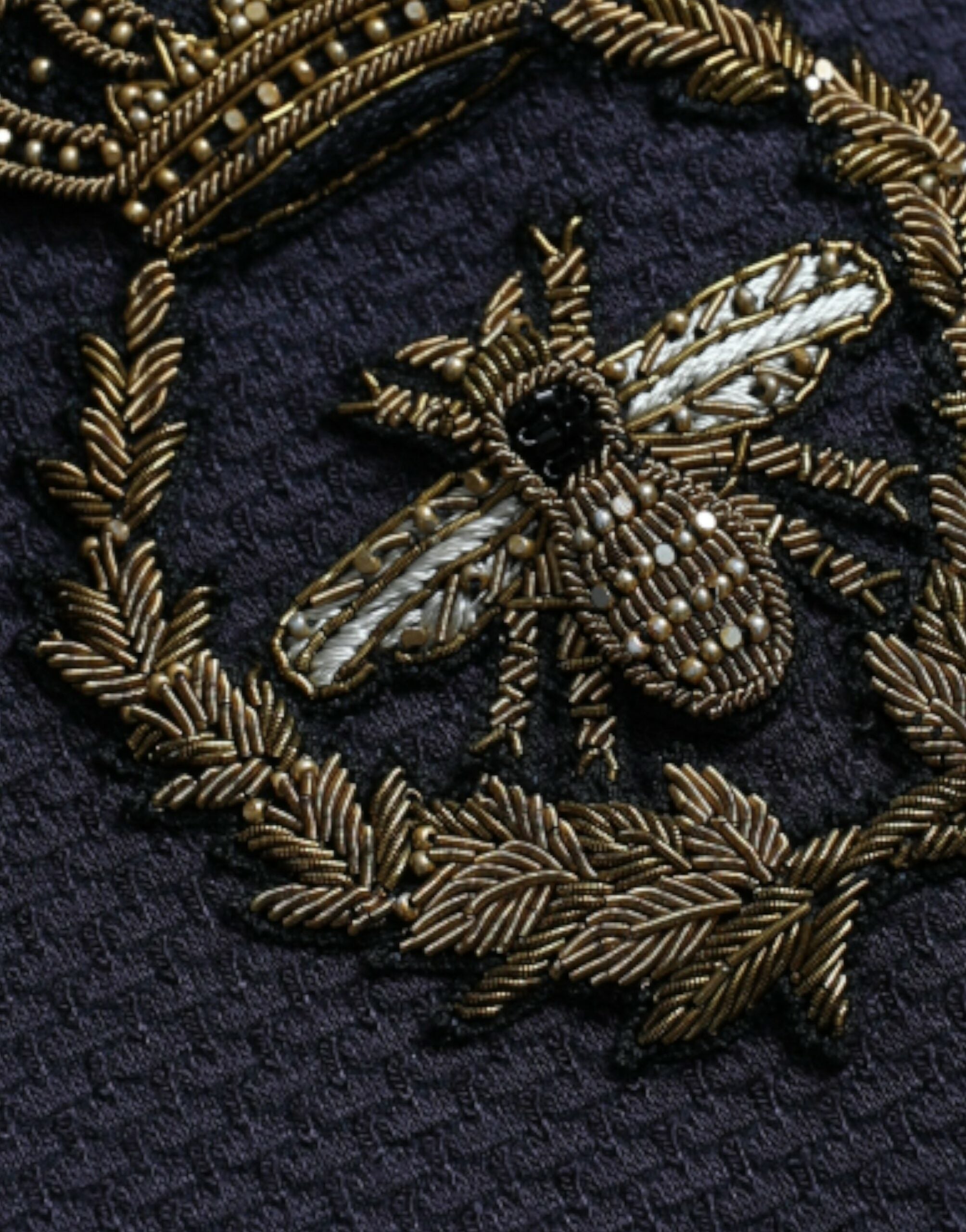 Dolce &amp; Gabbana Dunkelblauer Zweireihiger Blazer mit Kronenbiene