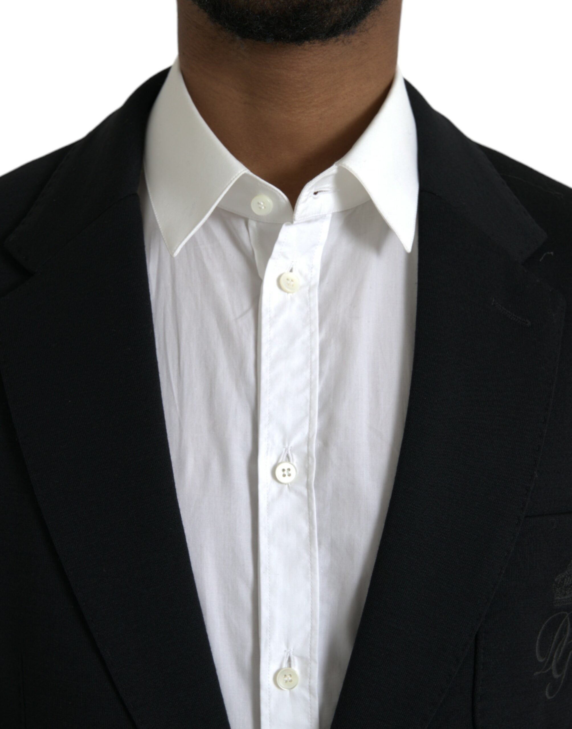 Dolce &amp; Gabbana – Einreihiger Blazer aus schwarzer Wolle mit Kerbe