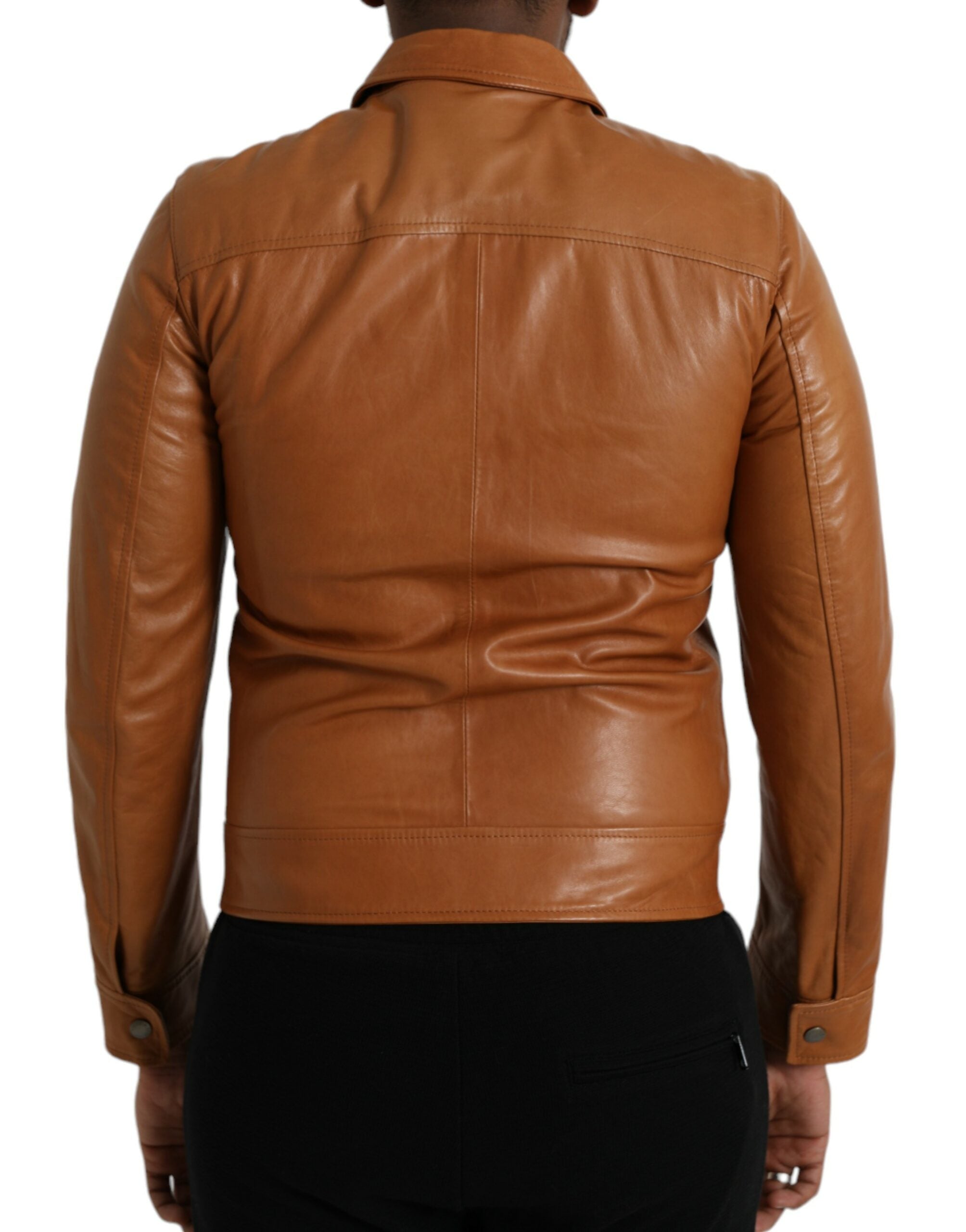 Dolce &amp; Gabbana – Blousonjacke aus braunem Lammleder mit durchgehendem Reißverschluss
