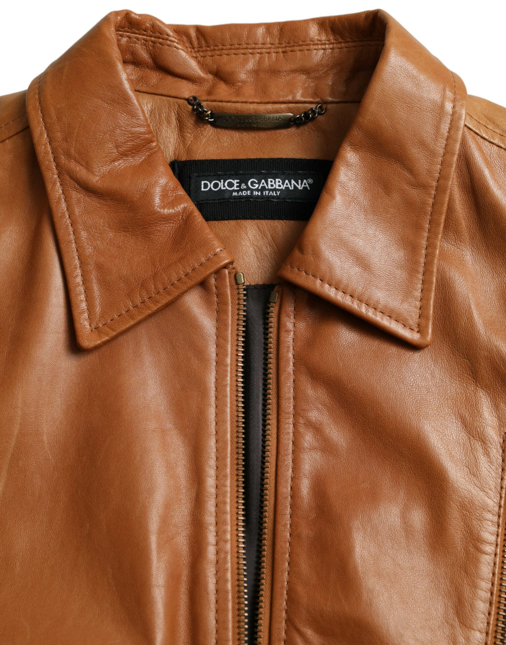 Dolce &amp; Gabbana – Blousonjacke aus braunem Lammleder mit durchgehendem Reißverschluss