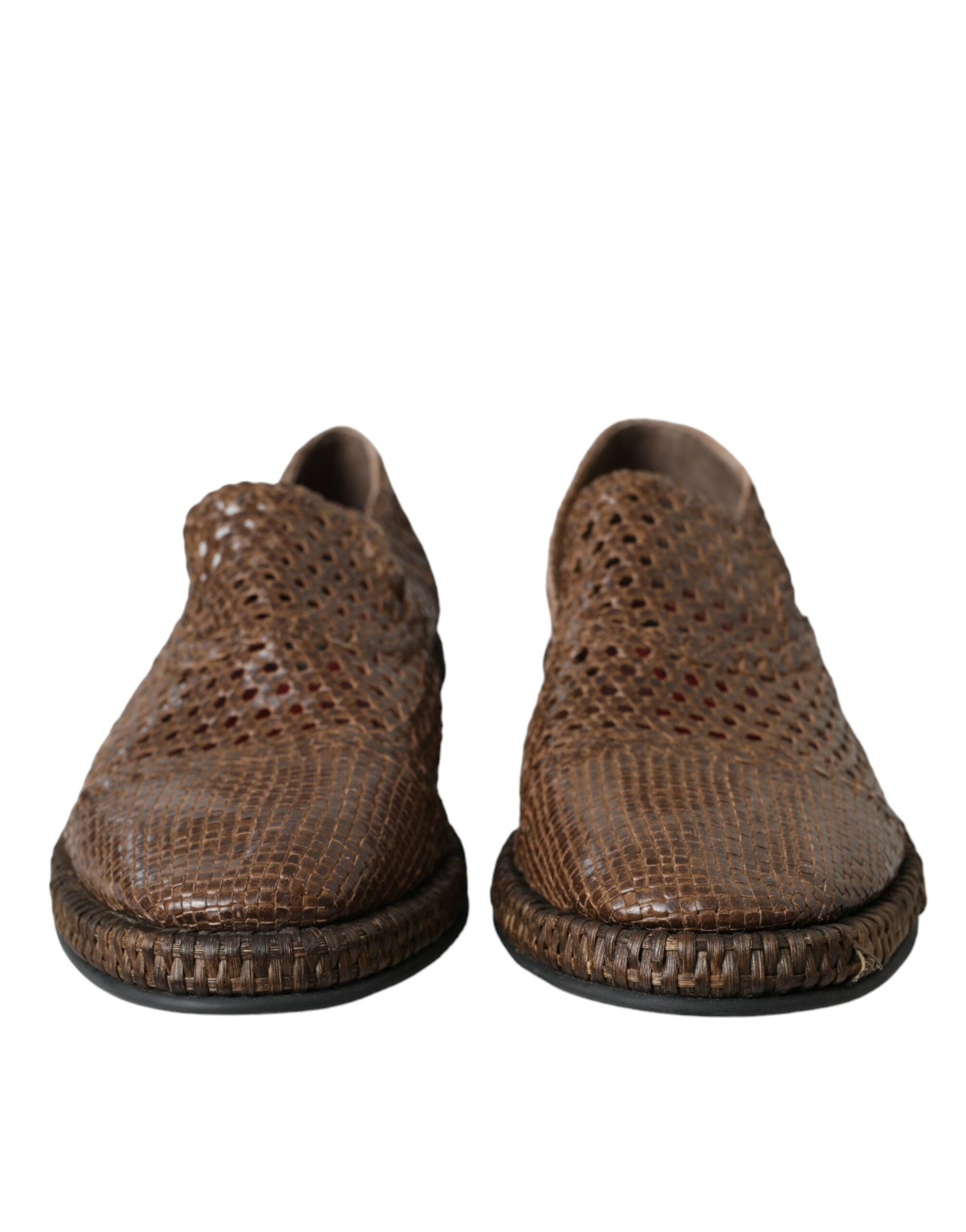 Dolce &amp; Gabbana Braune Loafer aus gewebtem Leder, Freizeitschuhe