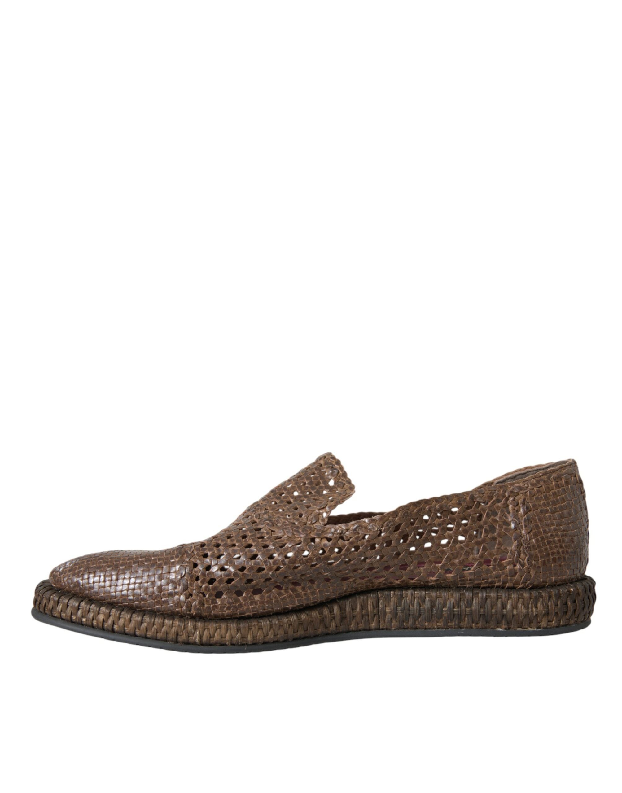 Dolce &amp; Gabbana Braune Loafer aus gewebtem Leder, Freizeitschuhe