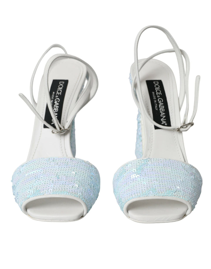 Dolce &amp; Gabbana Hellblaue Sandalen mit Knöchelriemen und Pailletten