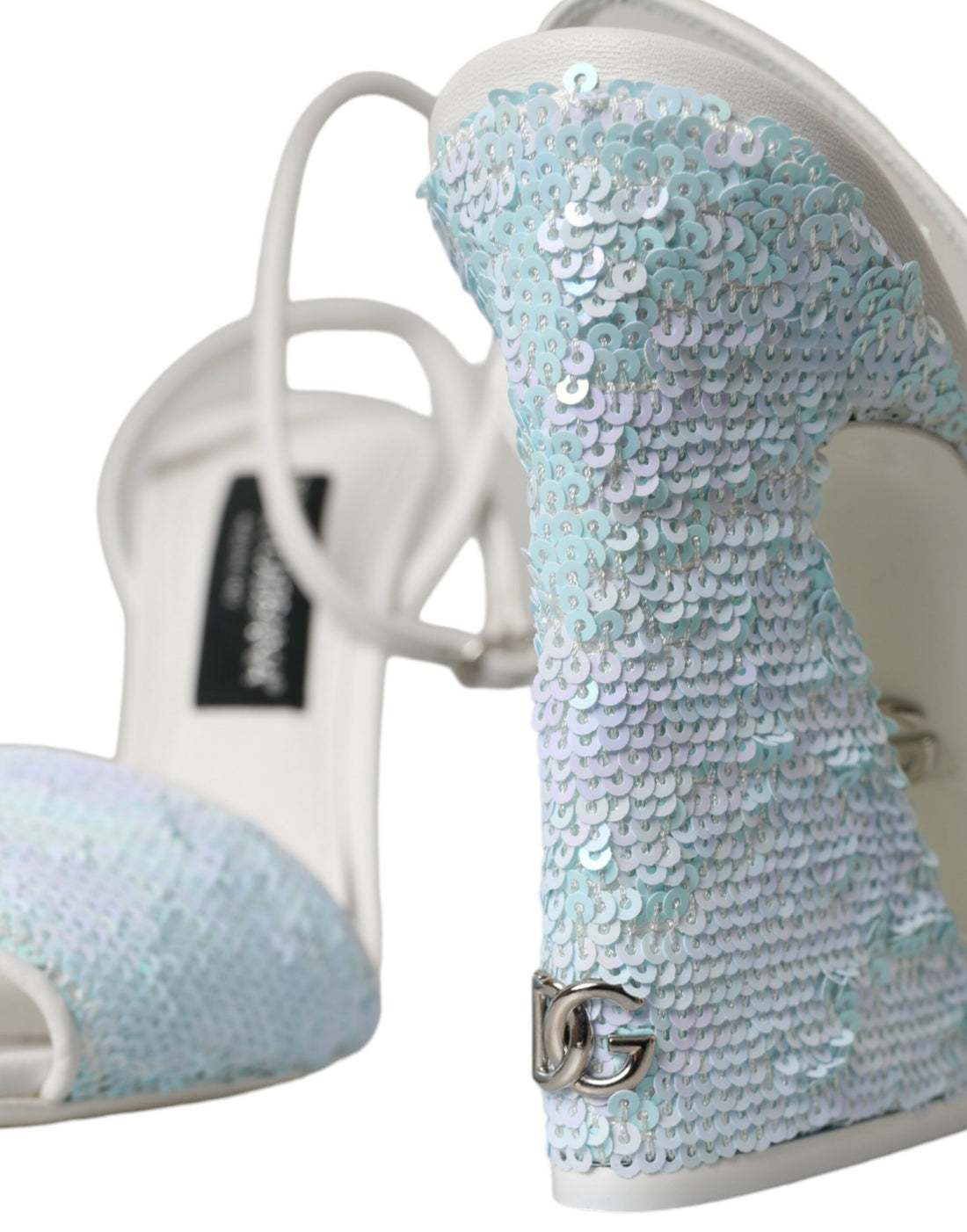 Dolce &amp; Gabbana Hellblaue Sandalen mit Knöchelriemen und Pailletten