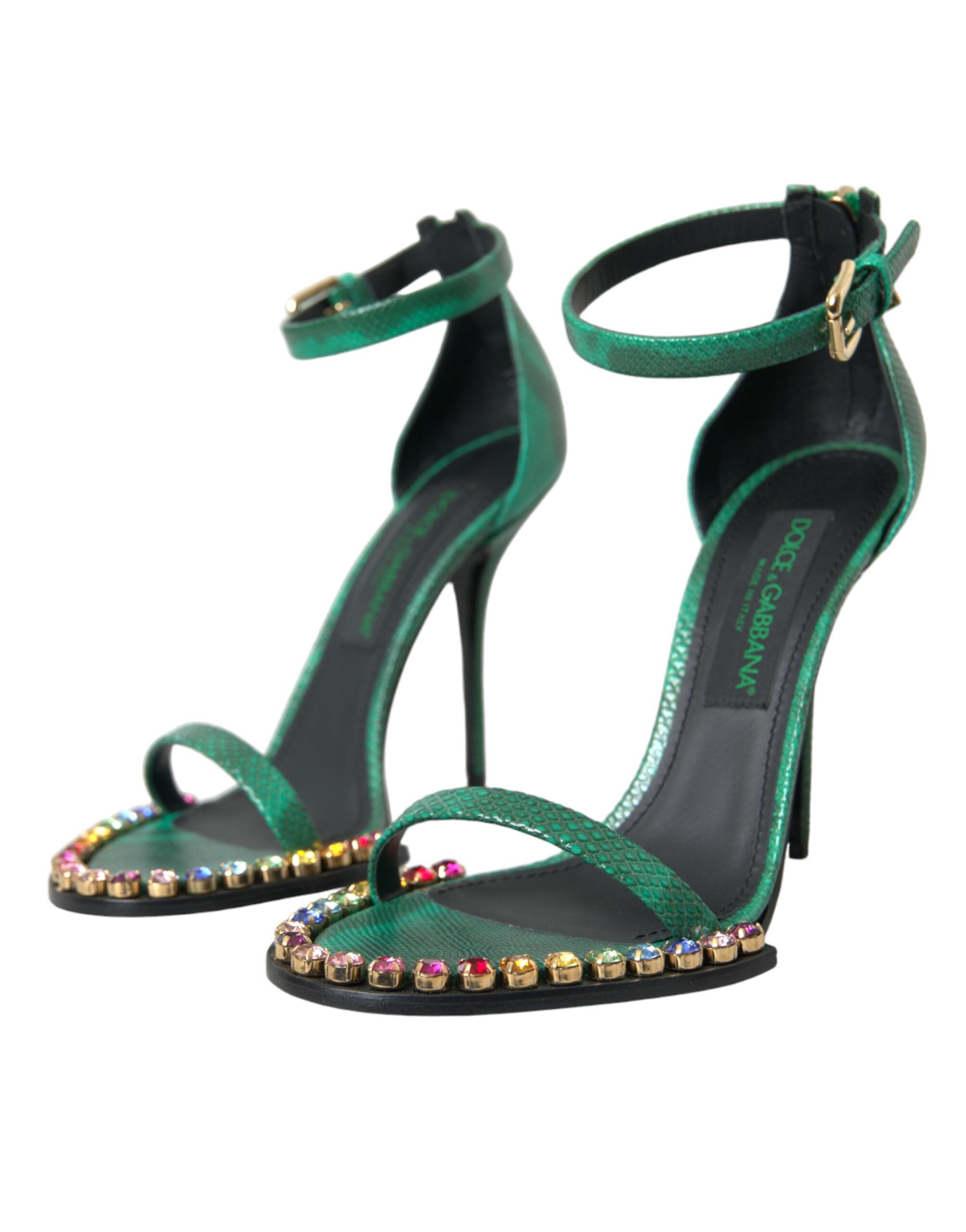 Dolce &amp; Gabbana Grüne Sandalen aus exotischem Leder mit Kristallen