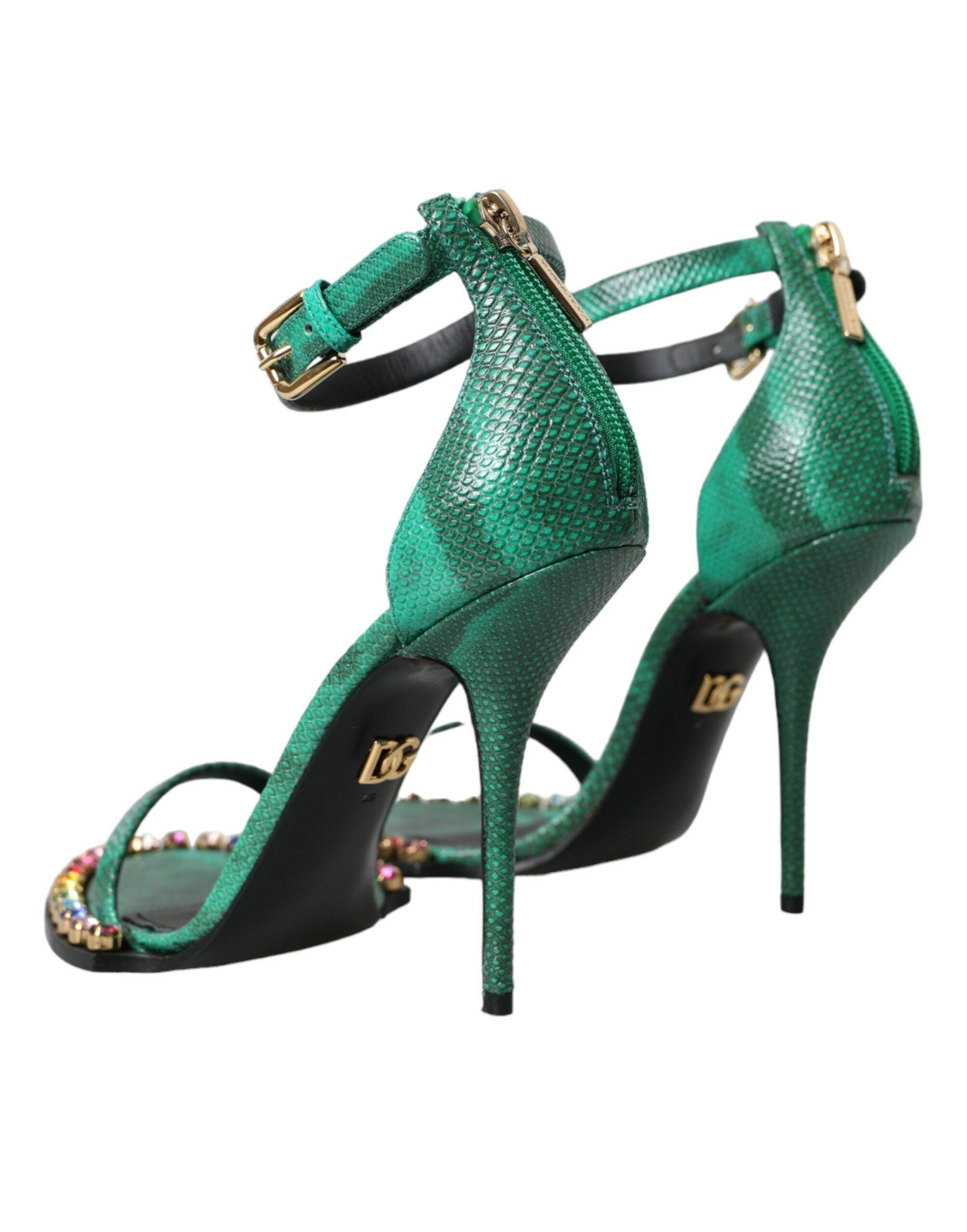 Dolce &amp; Gabbana Grüne Sandalen aus exotischem Leder mit Kristallen