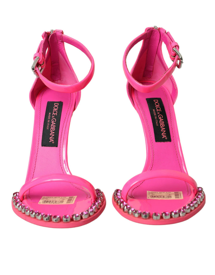 Dolce &amp; Gabbana Rosa Leder Kristall Heels Sandalen Schuhe