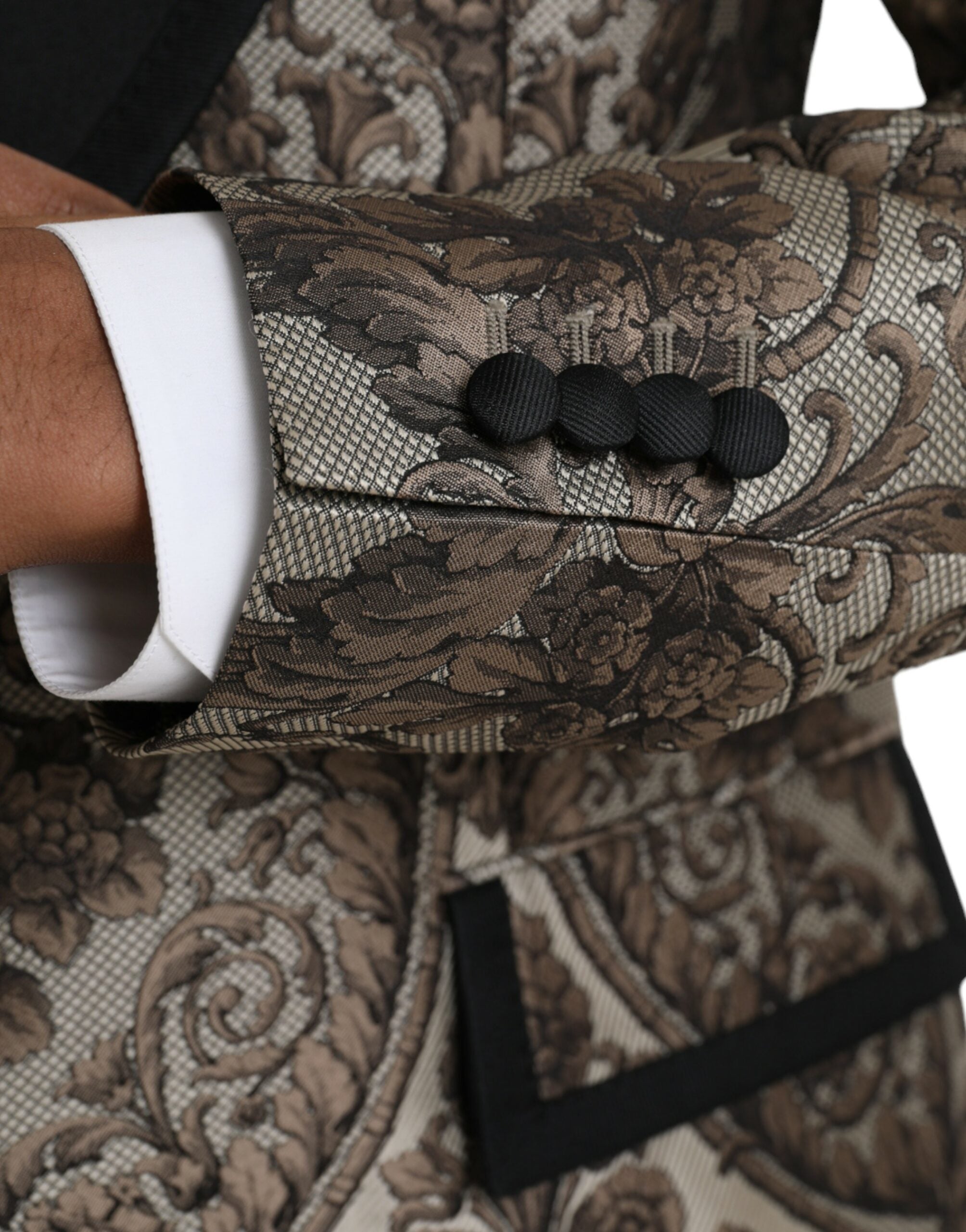 Dolce &amp; Gabbana – Formeller dreiteiliger Anzug aus braunem Jacquard mit Blumenmuster