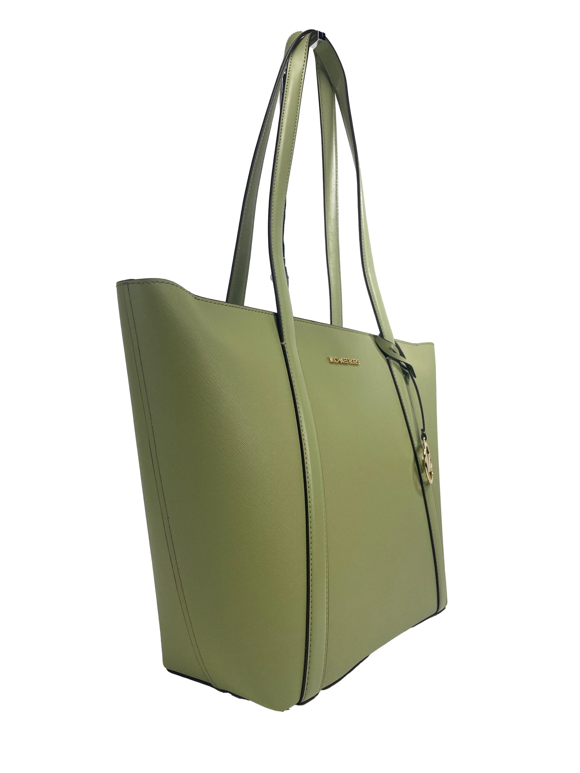 Michael Kors – Große Pratt-Schultertasche mit Reißverschluss, Helles Salbeigrün
