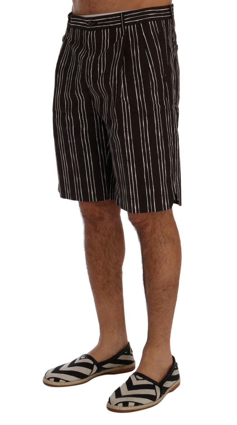 Dolce &amp; Gabbana Bordeaux gestreifte Kniehohe Shorts aus Baumwolle