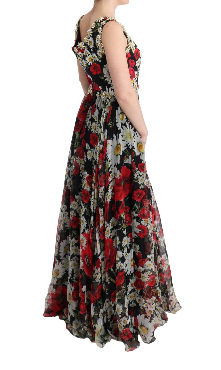 Dolce &amp; Gabbana – Maxikleid mit Blumenmuster, Sonnenblumenprint und Kristallen