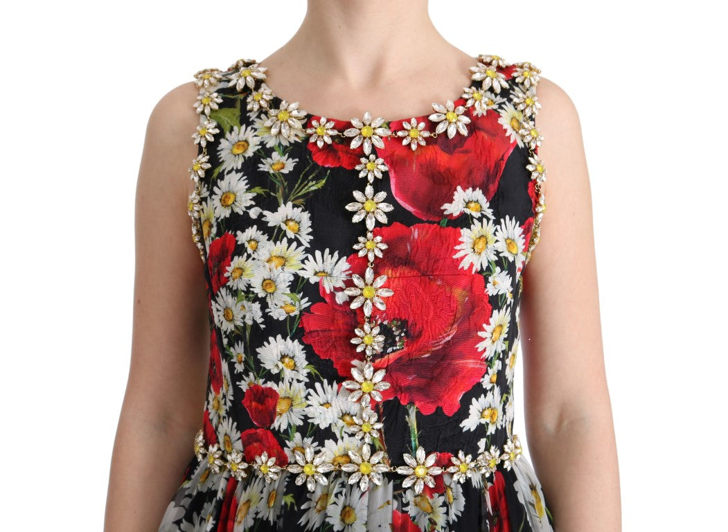 Dolce &amp; Gabbana – Maxikleid mit Blumenmuster, Sonnenblumenprint und Kristallen