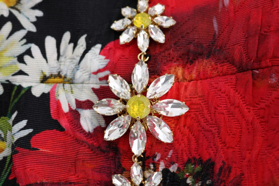 Dolce &amp; Gabbana – Maxikleid mit Blumenmuster, Sonnenblumenprint und Kristallen