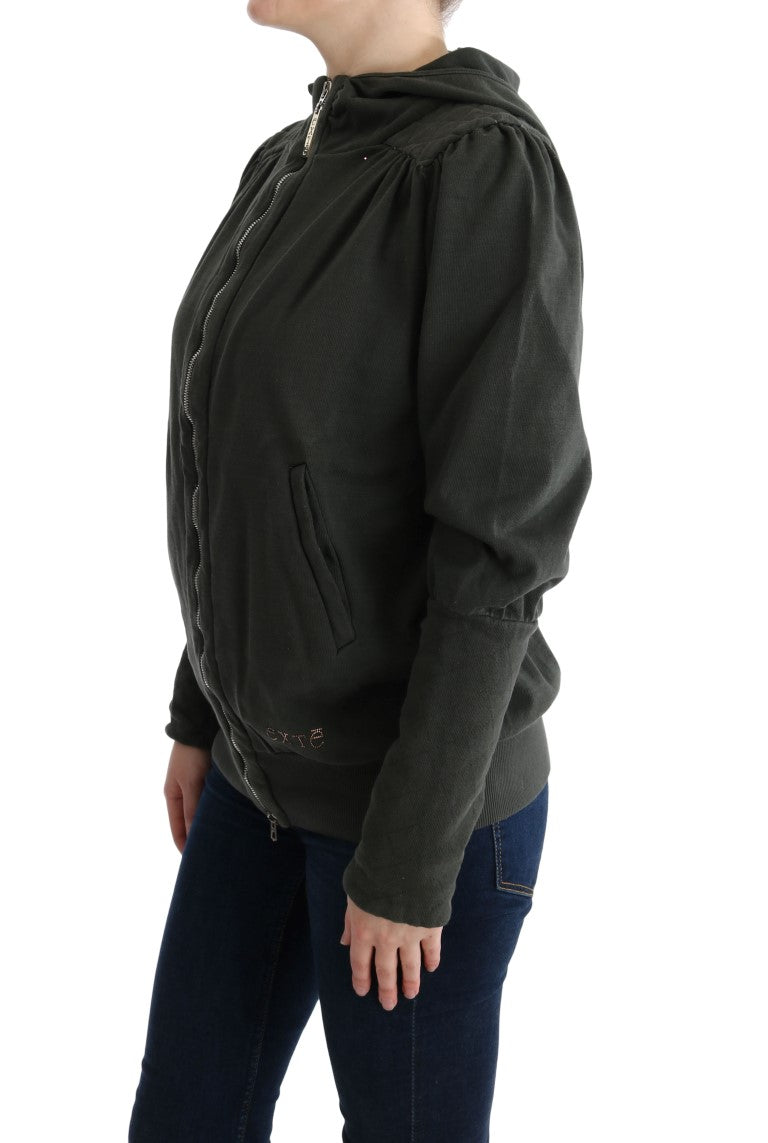 Exte Chic Grauer Baumwollpullover mit durchgehendem Reißverschluss