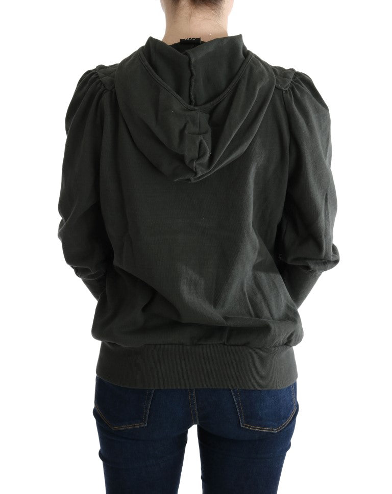 Exte Chic Grauer Baumwollpullover mit durchgehendem Reißverschluss