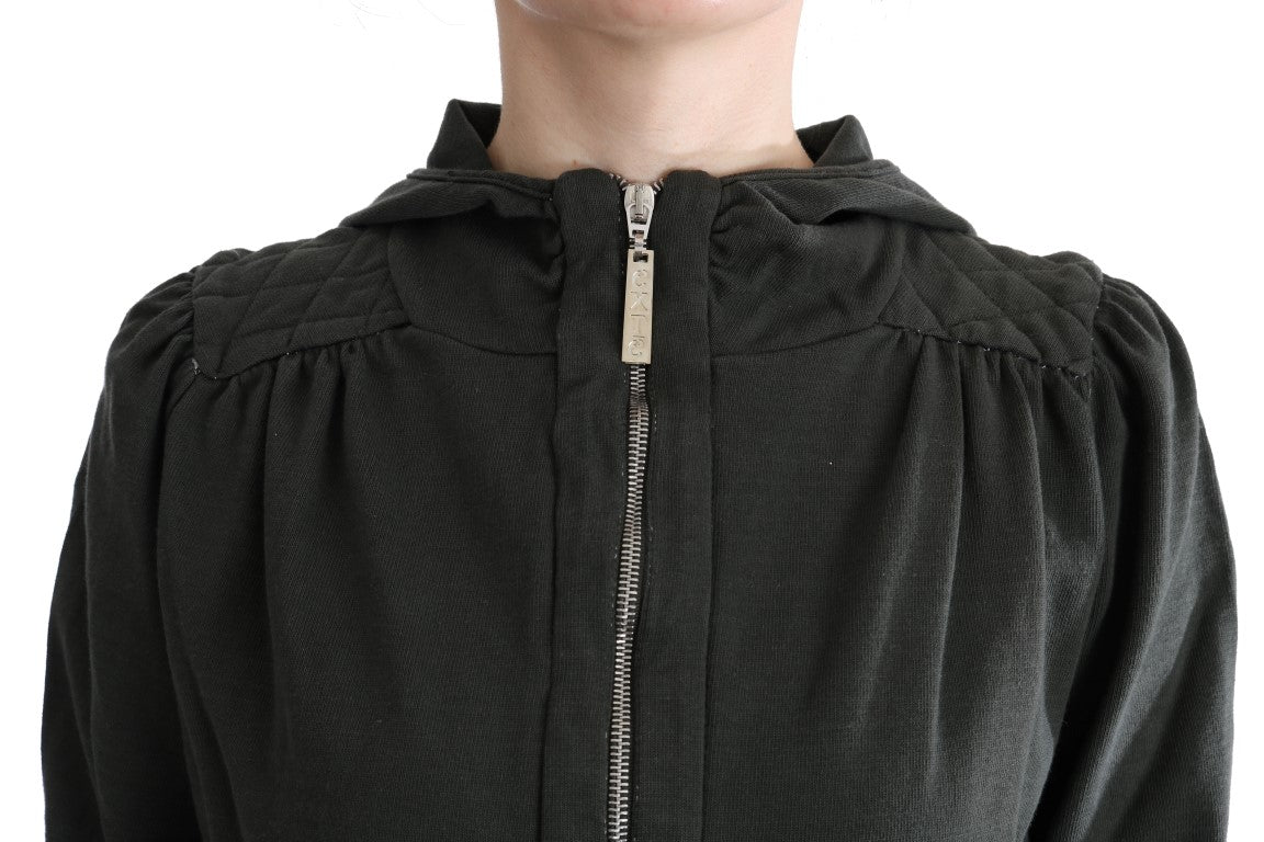 Exte Chic Grauer Baumwollpullover mit durchgehendem Reißverschluss
