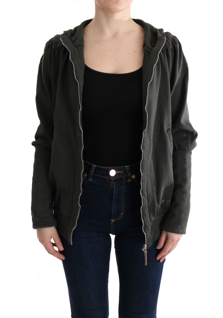 Exte Chic Grauer Baumwollpullover mit durchgehendem Reißverschluss