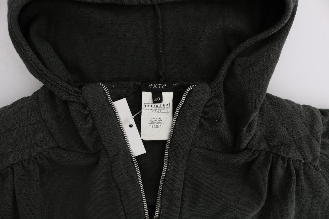 Exte Chic Grauer Baumwollpullover mit durchgehendem Reißverschluss