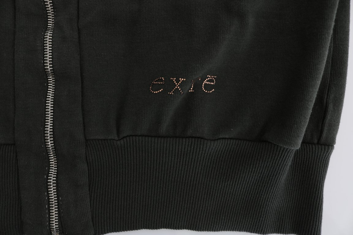 Exte Chic Grauer Baumwollpullover mit durchgehendem Reißverschluss