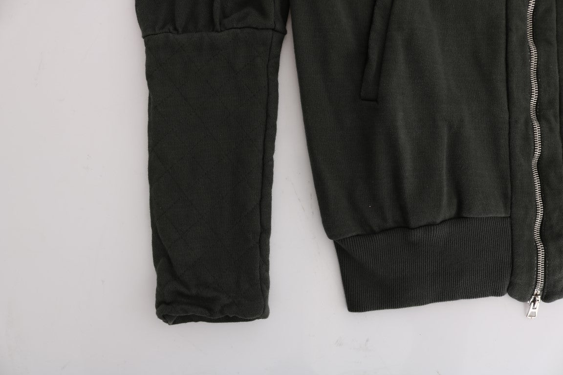 Exte Chic Grauer Baumwollpullover mit durchgehendem Reißverschluss
