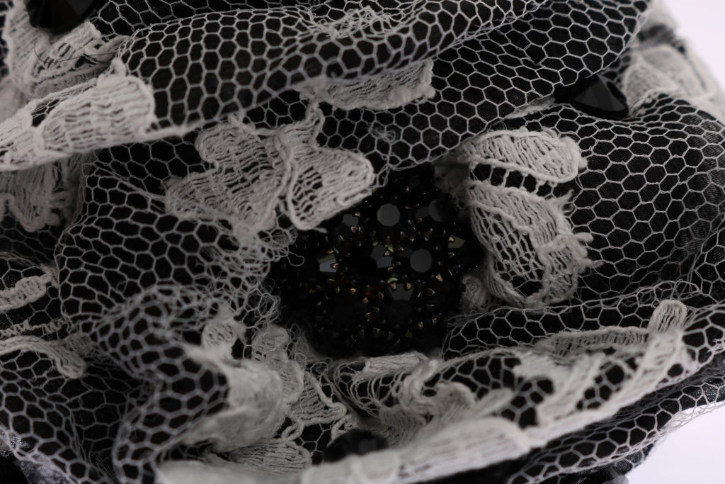 Dolce &amp; Gabbana – Elegante Haarklammer aus floraler Spitze in Schwarz und Weiß mit Kristallen