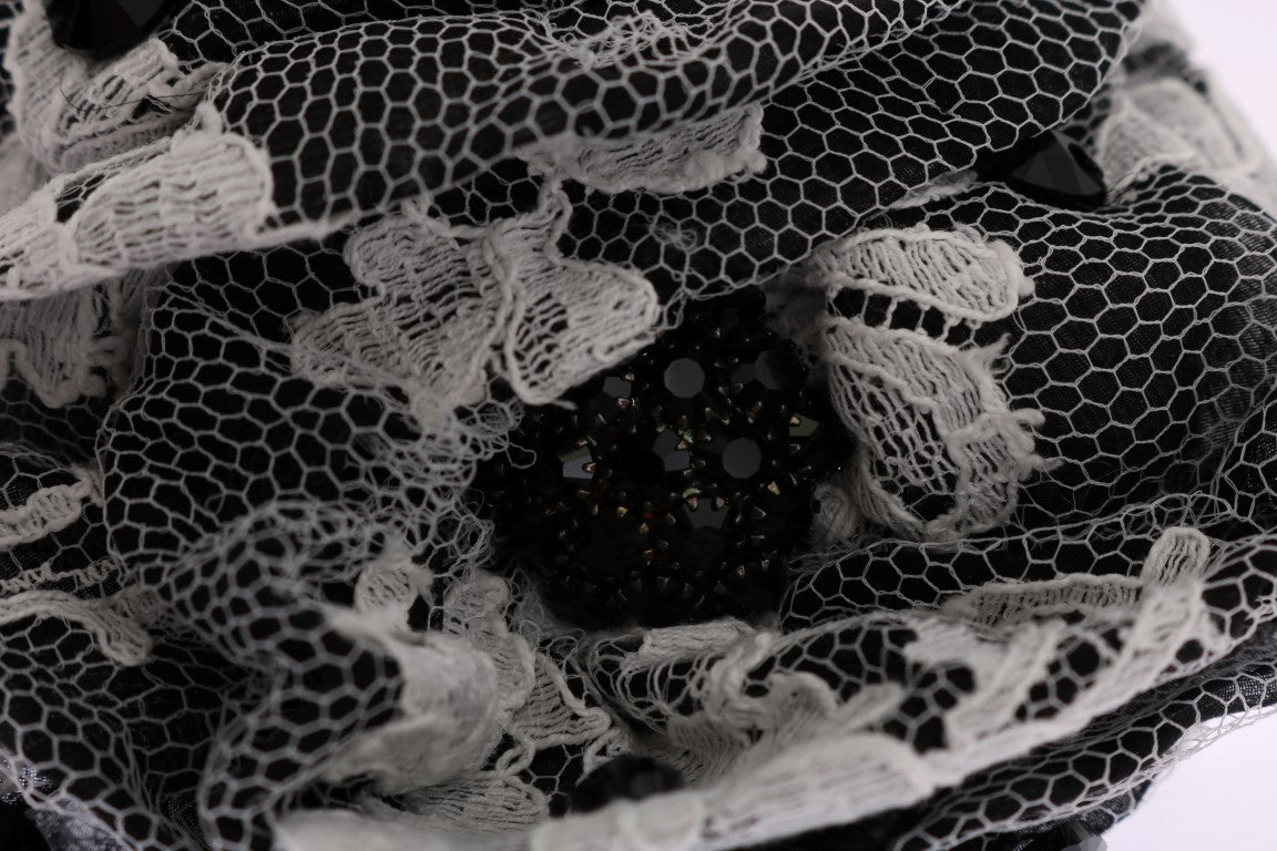 Dolce &amp; Gabbana – Elegante Haarklammer aus floraler Spitze in Schwarz und Weiß mit Kristallen
